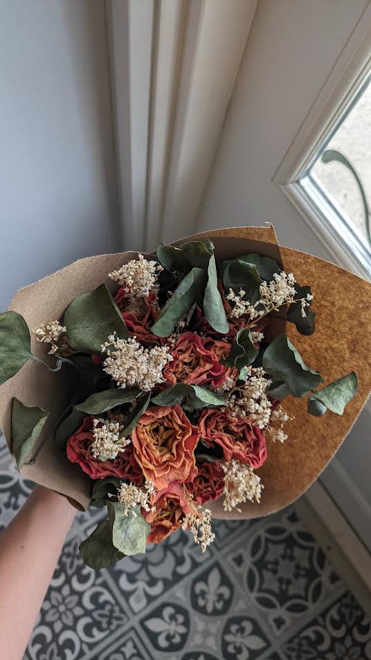 Dried Orange Roses - Dozen Dried Orange Roses