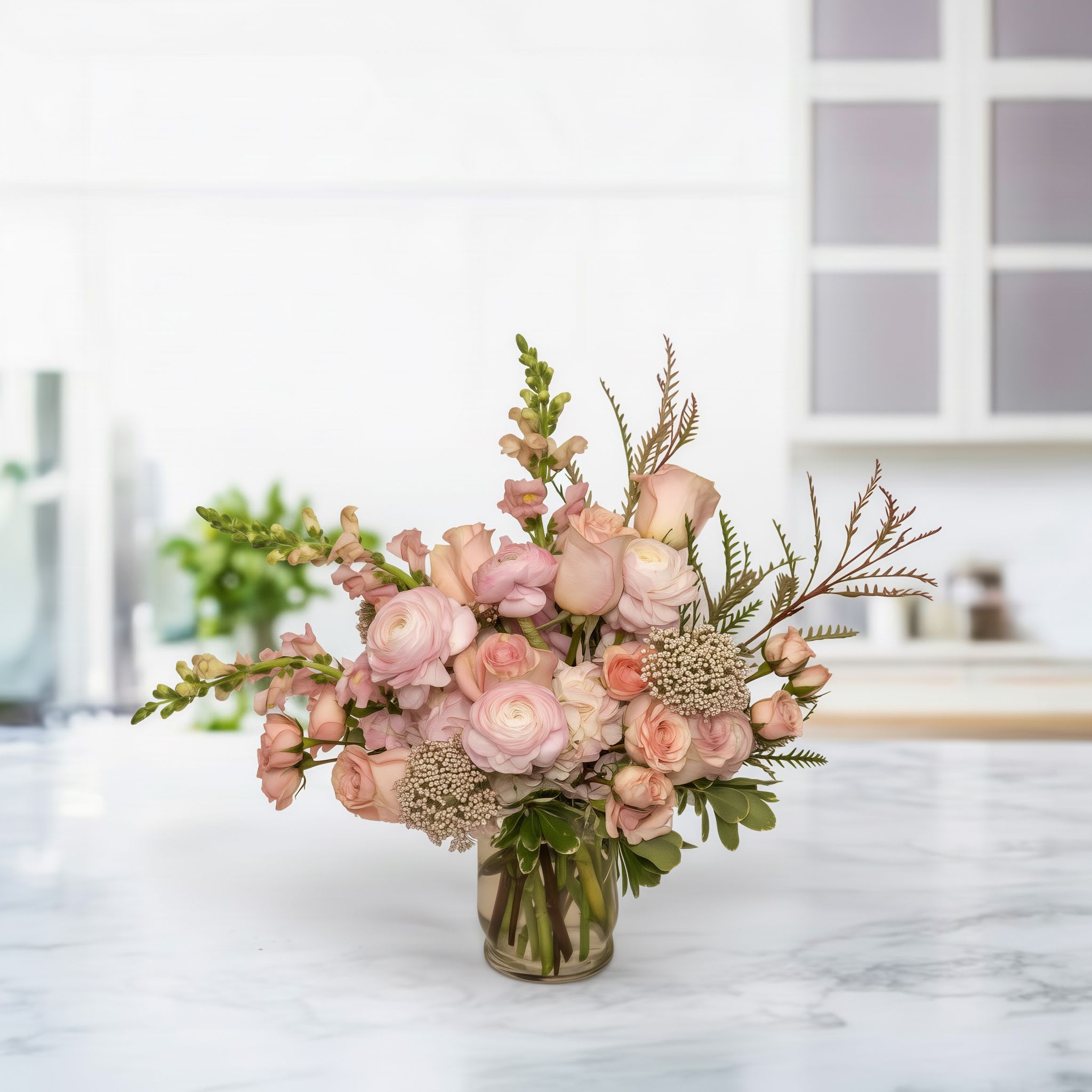 Dreams of Pink - A beautiful pink floral arrangement designed with different types of fresh natural flowers, carefully selected by our professional florist. This pink flower bouquet combines elegance, sweetness, and romance — perfect for weddings, anniversaries, birthdays, or as a special gift.  Our handcrafted floral design features a mix of premium pink flowers, creating an elegant and modern floral arrangement that brightens any space. Ideal for those looking for flower delivery, romantic floral decoration, or a gift full of love and tenderness.