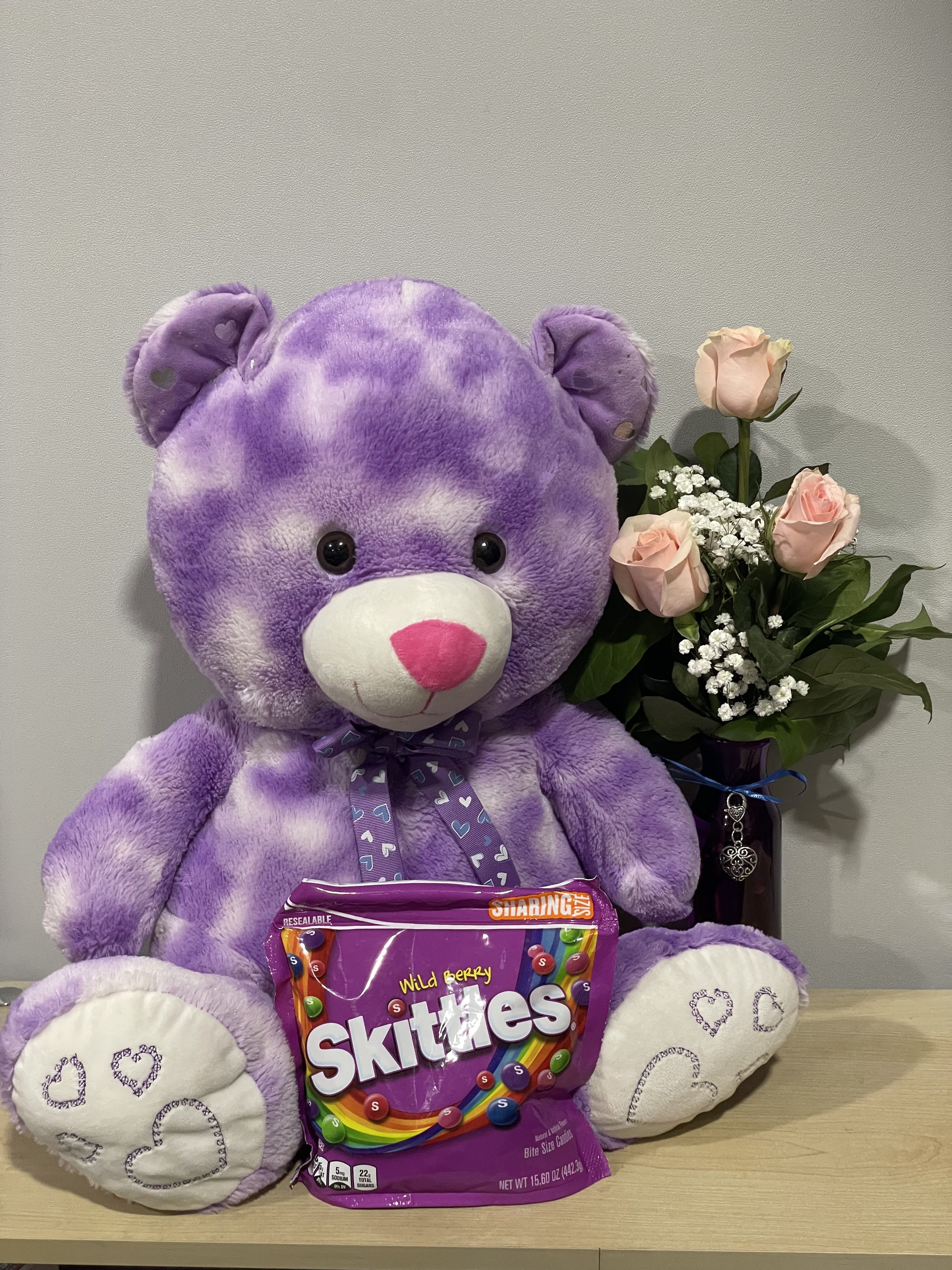 Pink Roses &amp; Purple Bear Trio - As shown 