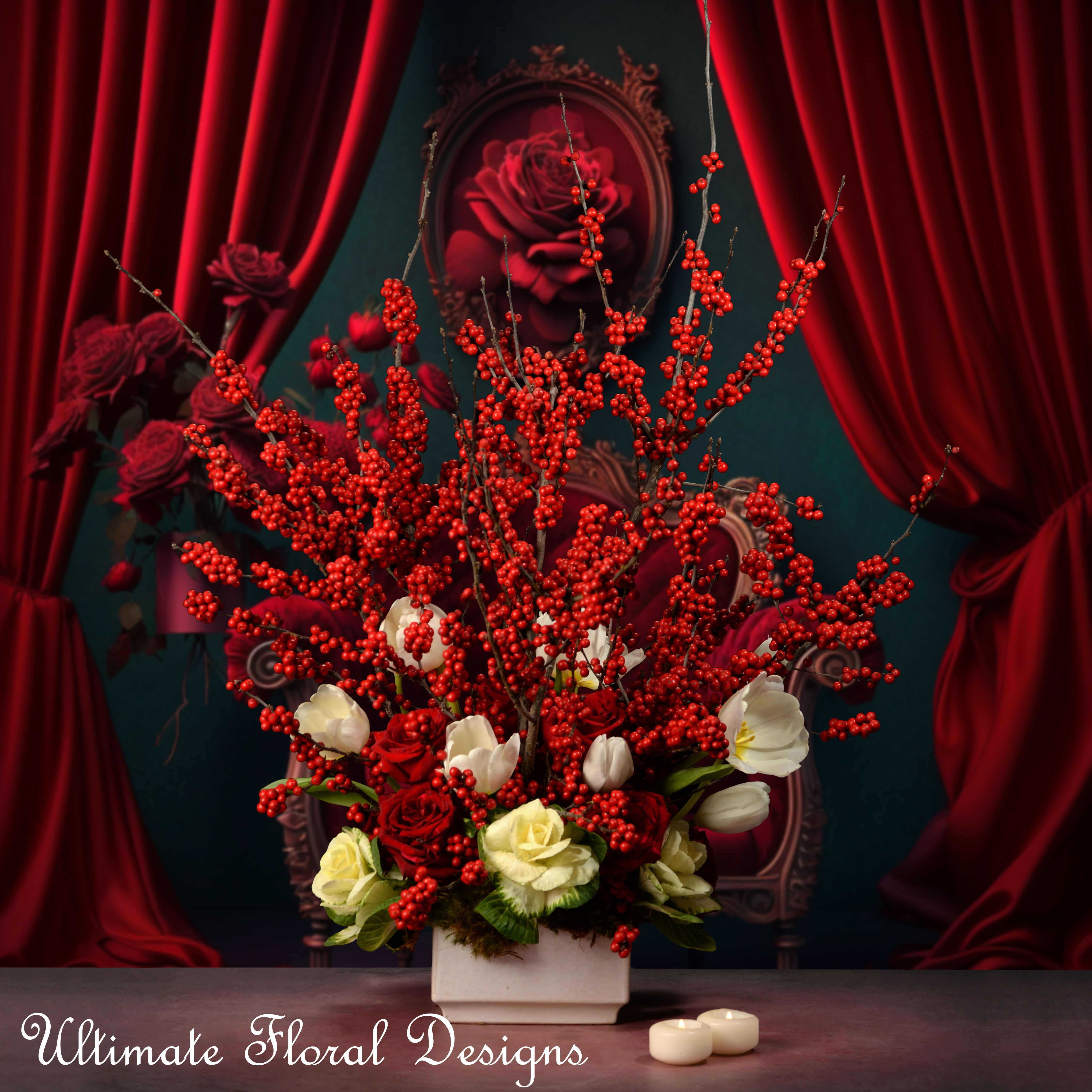 Woodland Wonder Ilex Arrangement - Ilex, Tulip ,Roses