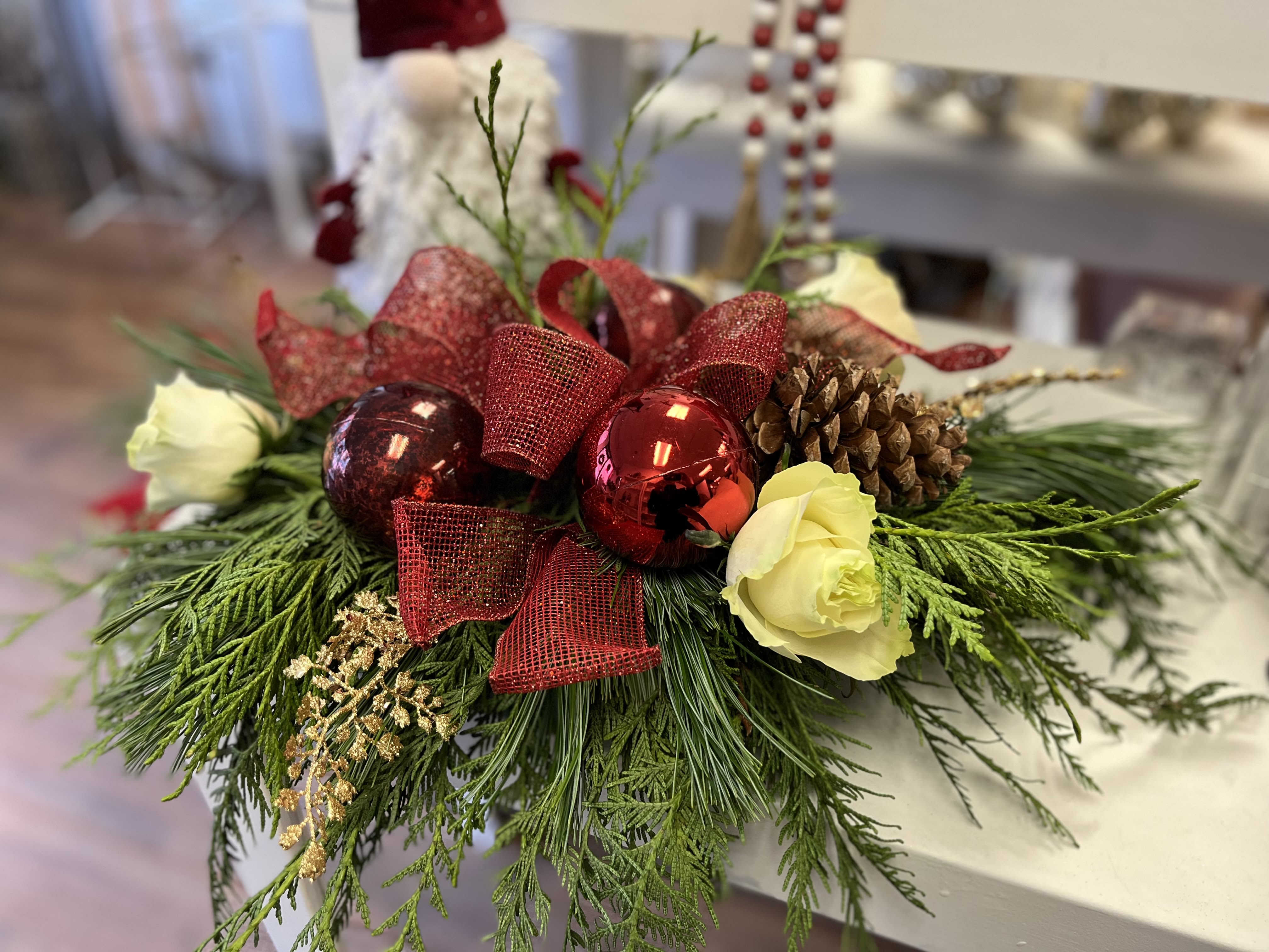 Candy Cane  -  Red and white table arrangement perfect for the holidays.