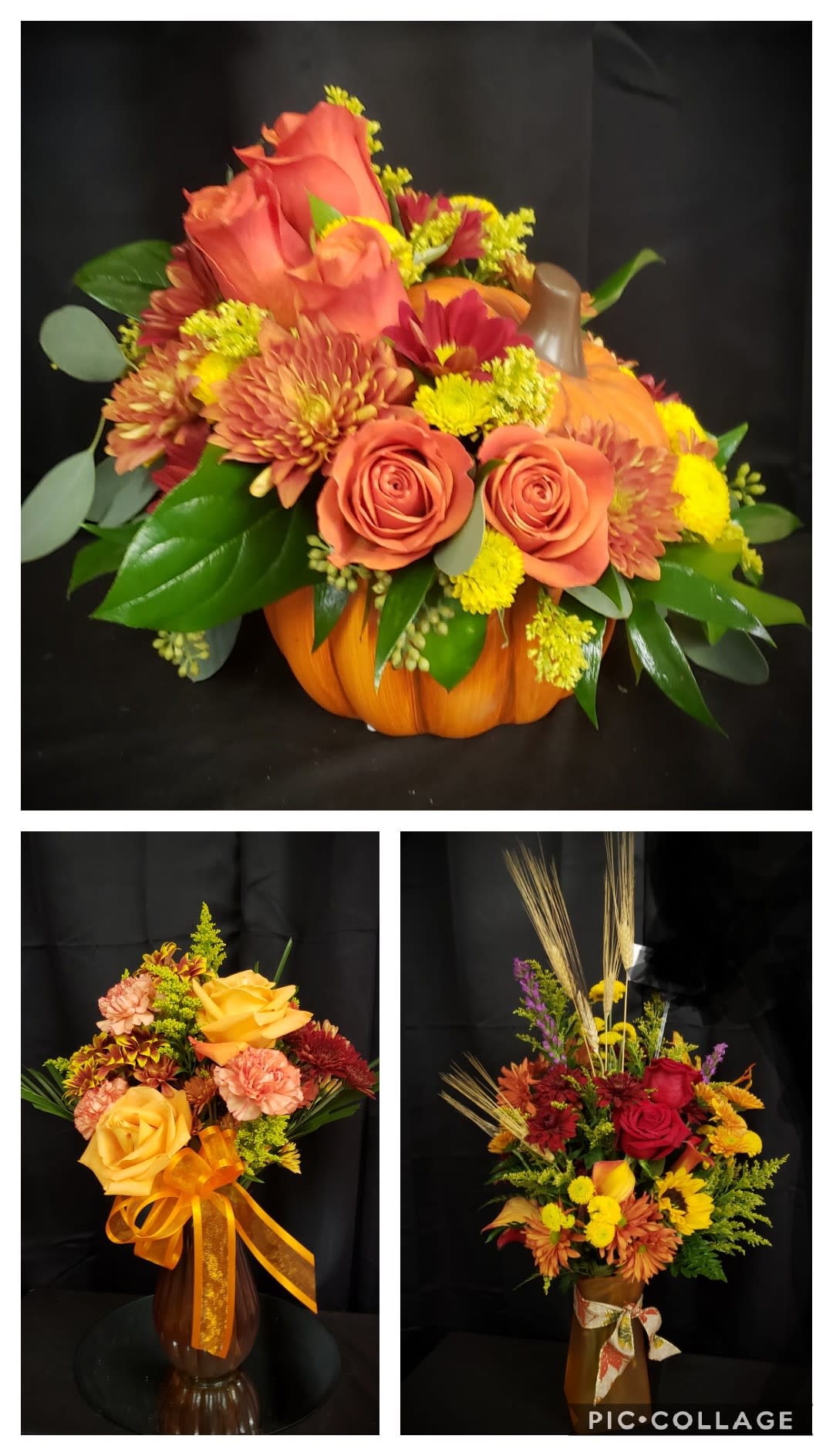 Fall Holiday Arrangement - Designers Choice - Let our designers create something special for you, with all the beautiful colors of fall. Specify vase or long and low for a table centerpiece or pumpkin - just add in the notes to florist. Says Happy Holidays with fresh flowers.