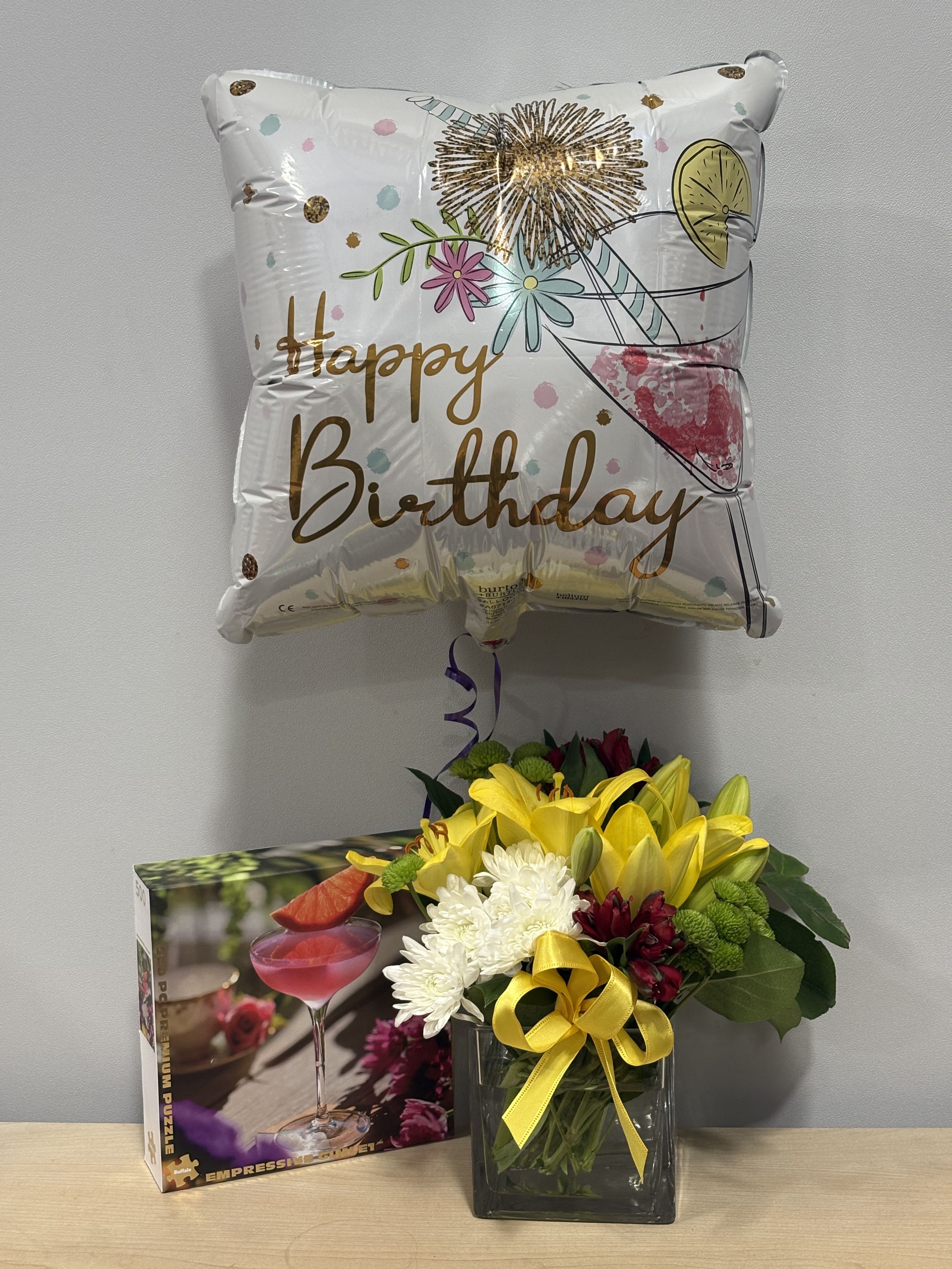 Birthday Drinks Trio - As shown w/ puzzle included 