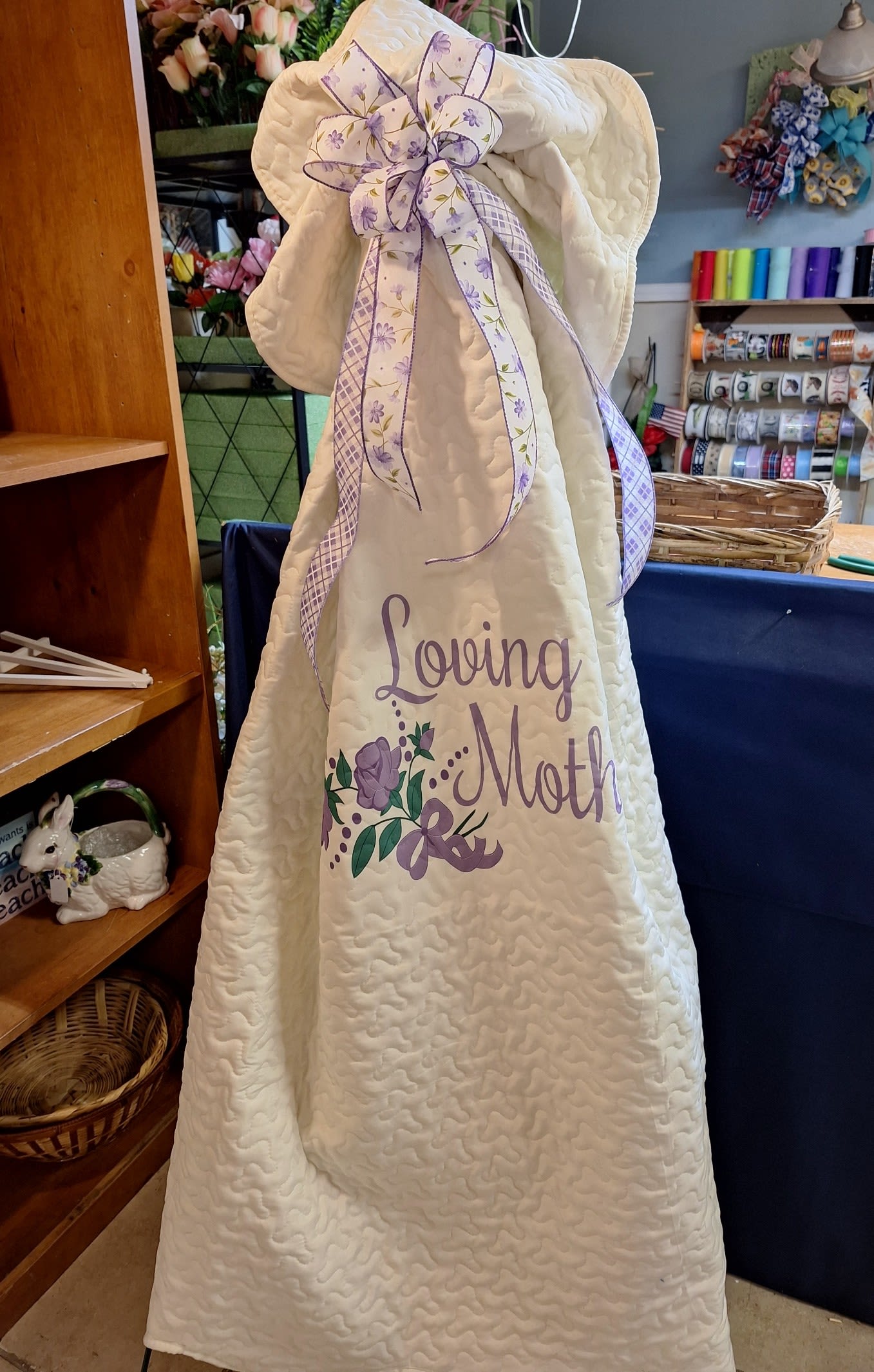 Throw Blanket &quot;Loving Mother&quot; - White quilted blanket. 64&quot; x 52&quot; Loving Mother