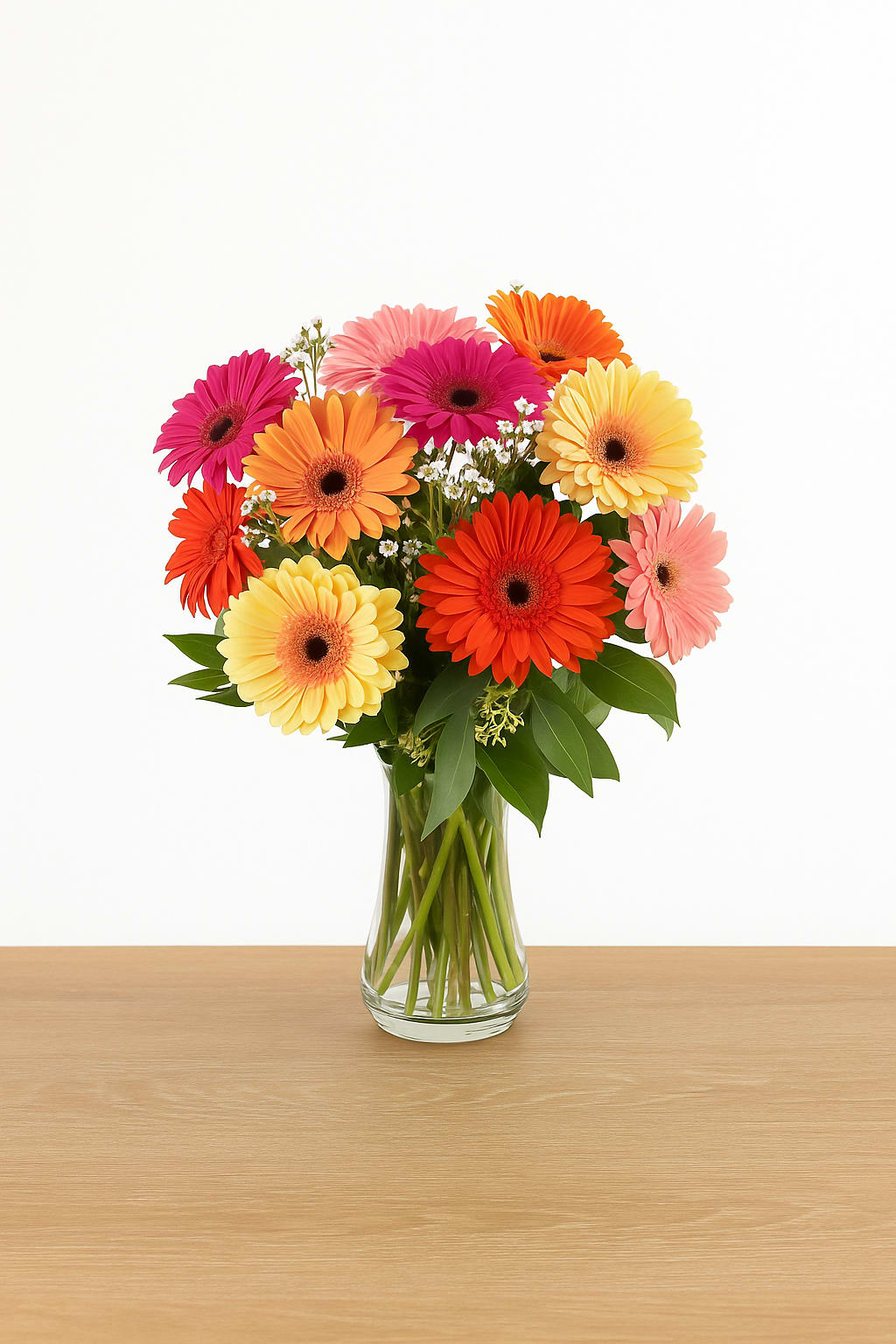 Happy Bay Gerberas - Brighten someone’s day with our Happy Bay Gerberas, a joyful arrangement inspired by the vibrant energy of San Francisco’s Polk Street. This cheerful bouquet features fresh Gerbera daisies in lively seasonal colors — from sunny yellows and bold corals to bright pinks and oranges — accented with soft greenery and delicate filler blooms.  Handcrafted with care at our Polk Street flower shop, this design brings warmth, color, and a touch of Bay Area charm to any space. Perfect for birthdays, celebrations, or just because!  Please note: Gerbera daisy colors may vary based on seasonal availability, but every arrangement is designed to radiate happiness. Available for same-day flower delivery in San Francisco and surrounding neighborhoods. 