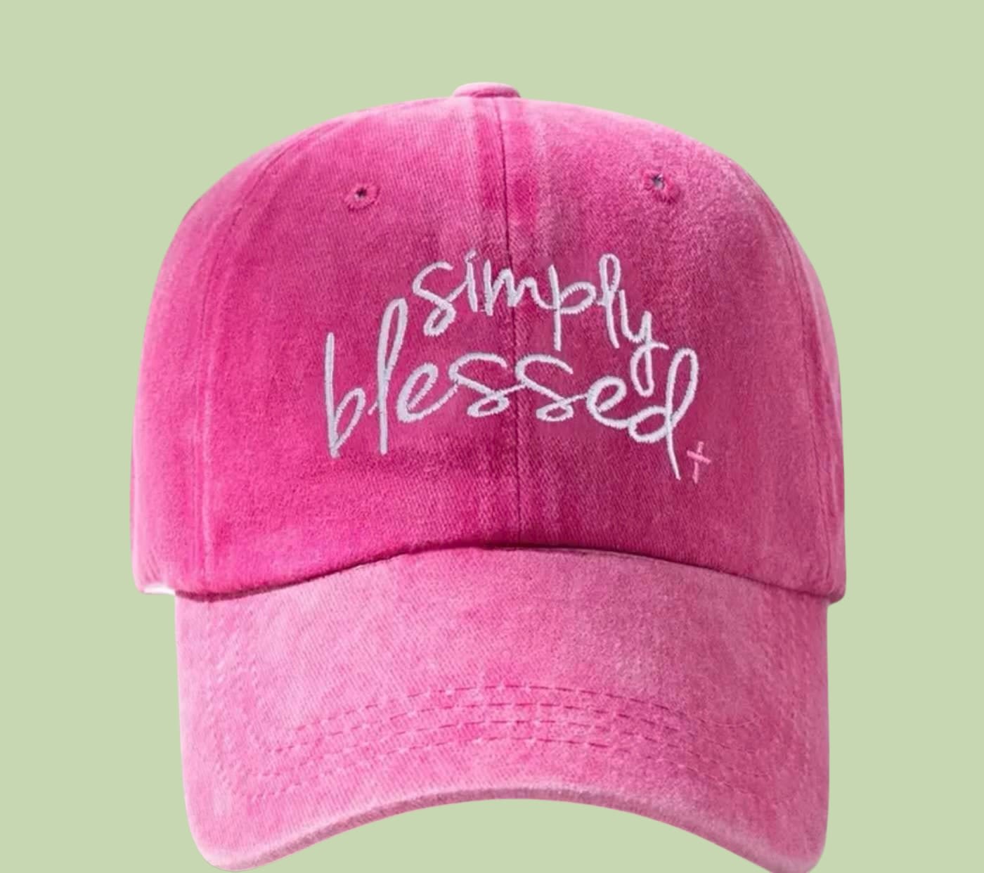 Simply Blessed Cross Cap - Bright, cheerful, and inspiring, this hot pink cap declares “Simply Blessed” in modern script with a subtle cross detail. It’s a joyful way to share your faith while adding a pop of color to any outfit. Perfect for daily wear, faith gatherings, or as a meaningful gift.