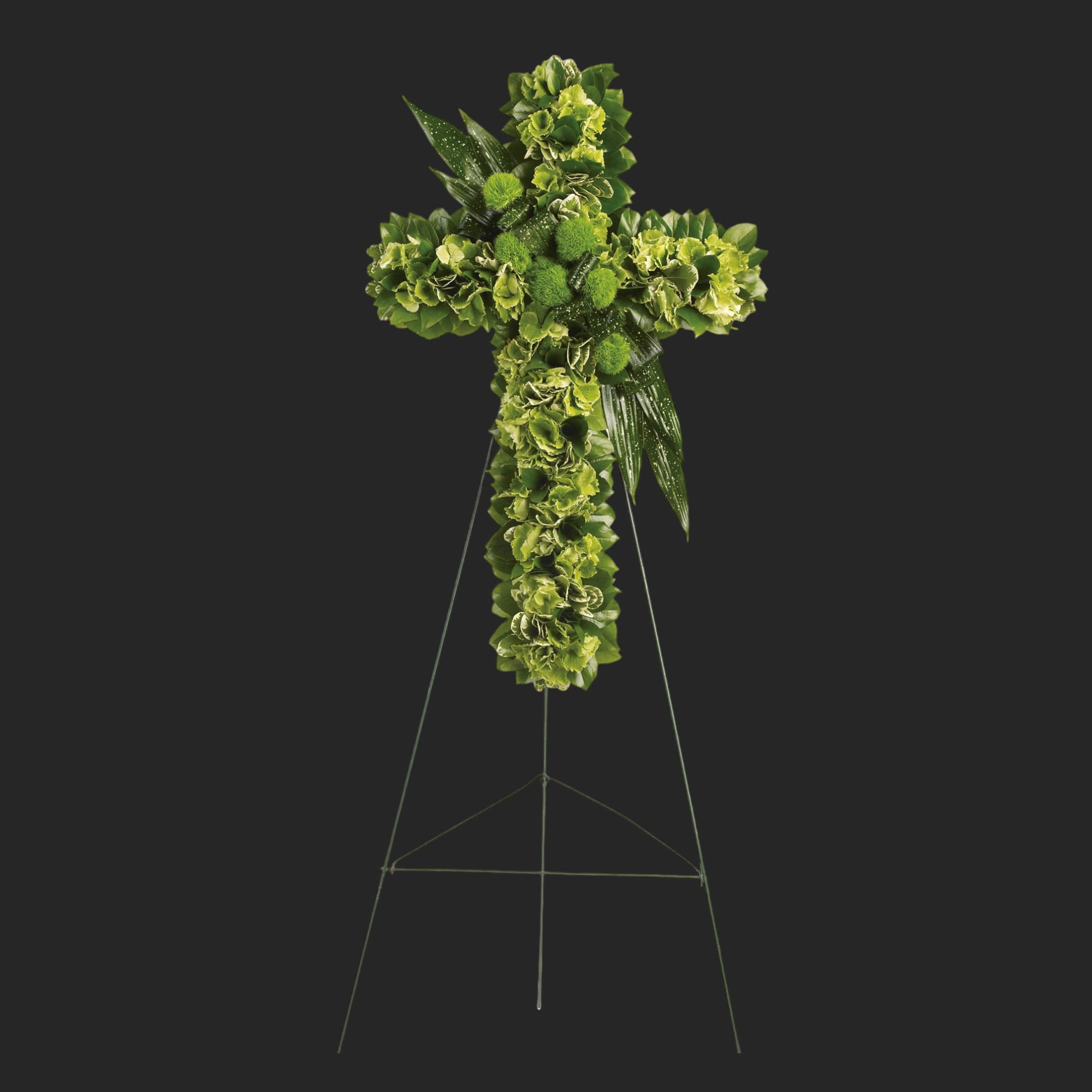 Garden Cross by Teleflora - A spiritual tribute for the religious service, this lovely cross made of green hydrangea, green dianthus and other favorites symbolizes the hope for eternal life.  