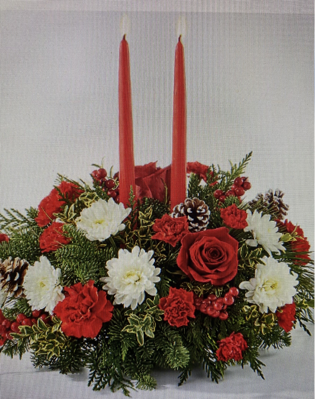 Christmas Duet - Two tapered red candles set in red and green an white