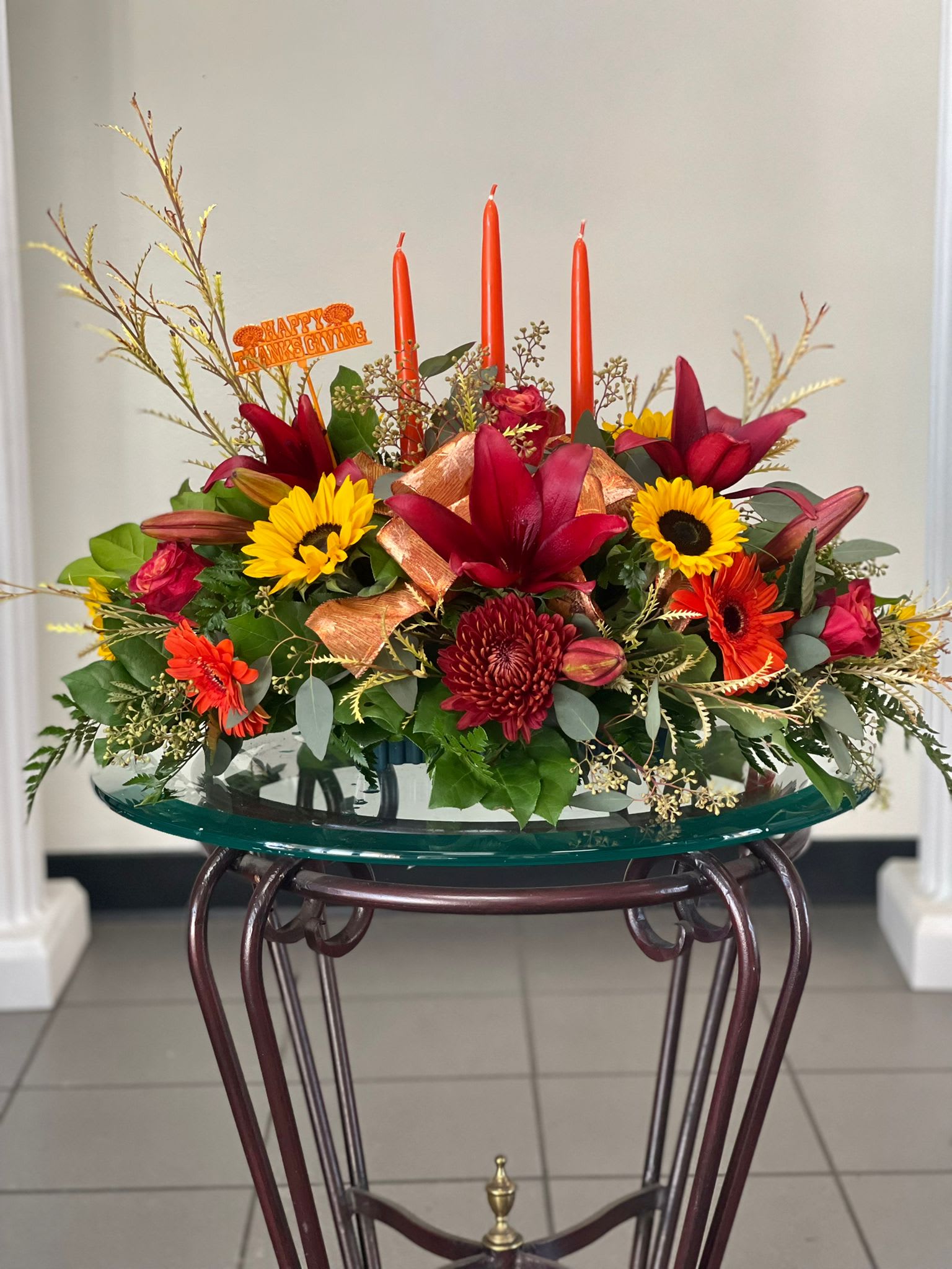 BF-E215 - Three Candle Fall Long &amp; Low Centerpiece 