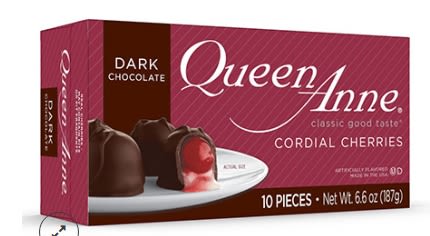 Queen Anne Cordial Cherries Dark Chocolate - Yum - Feeling decadent? We begin with the same whole maraschino cherry suspended in a creamy center and enrobed with rich, dark chocolate. A personal favorite of Kerrie's :)