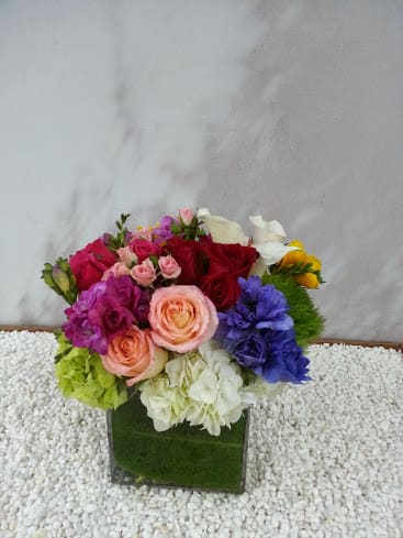 Enchanting Spring Reverie: A Moody Magic Mix Flower Arrangement -  Dive into captivating contrasts and alluring moods with the &quot;Enchanting Spring Reverie,&quot; – a mixed flower arrangement that weaves the magic of spring's awakening with a touch of moody allure. This arrangement is a visual symphony of blooms that captures the essence of nature's enchantment, embracing light and shadow to create a harmonious and evocative display. &quot;Varieties and colors of flowers may vary according to season and availability.&quot;  This arrangement includes a newly cleaned vase and good-quality water &amp; flower food.  Item: #118  Care Instructions: For optimal vase life, change the water every 2 days.