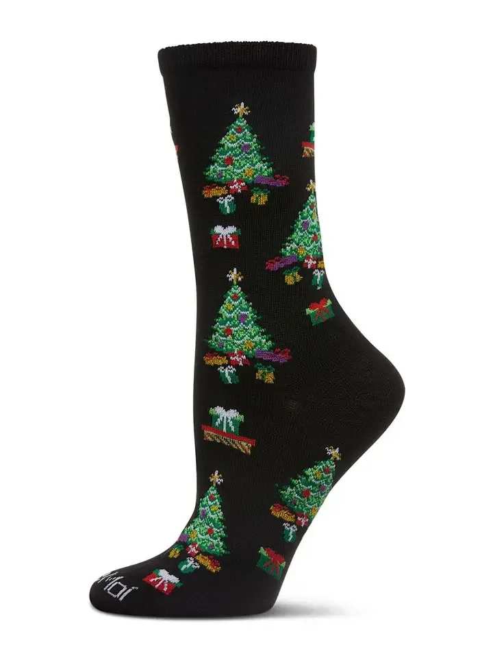 Gifted Trees Holiday Crew - Step into the holiday spirit with our Pile of Gifts Crew Socks. Designed with a cozy ribbed knit and a festive design
