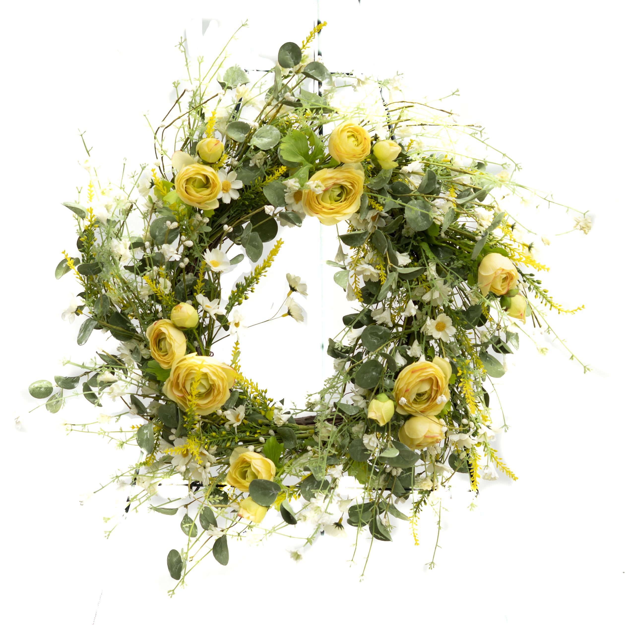Yellow and White Artificial Wreath - A beautiful wreath of artificial flowers.