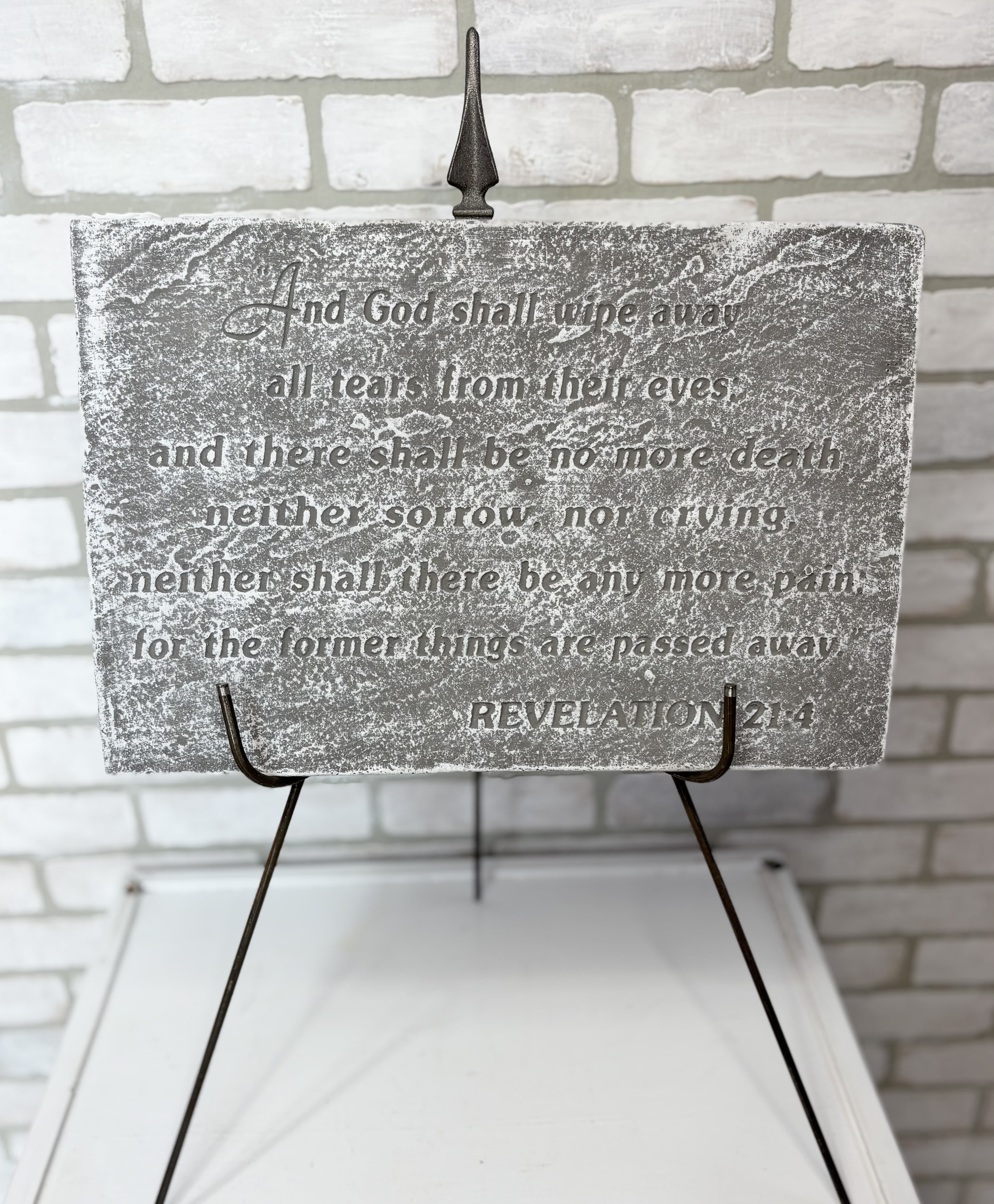Revelation 21:4 Statuary - A touching gift for a funeral or memorial service in memory of a loved one. The easel is included with the stone. 