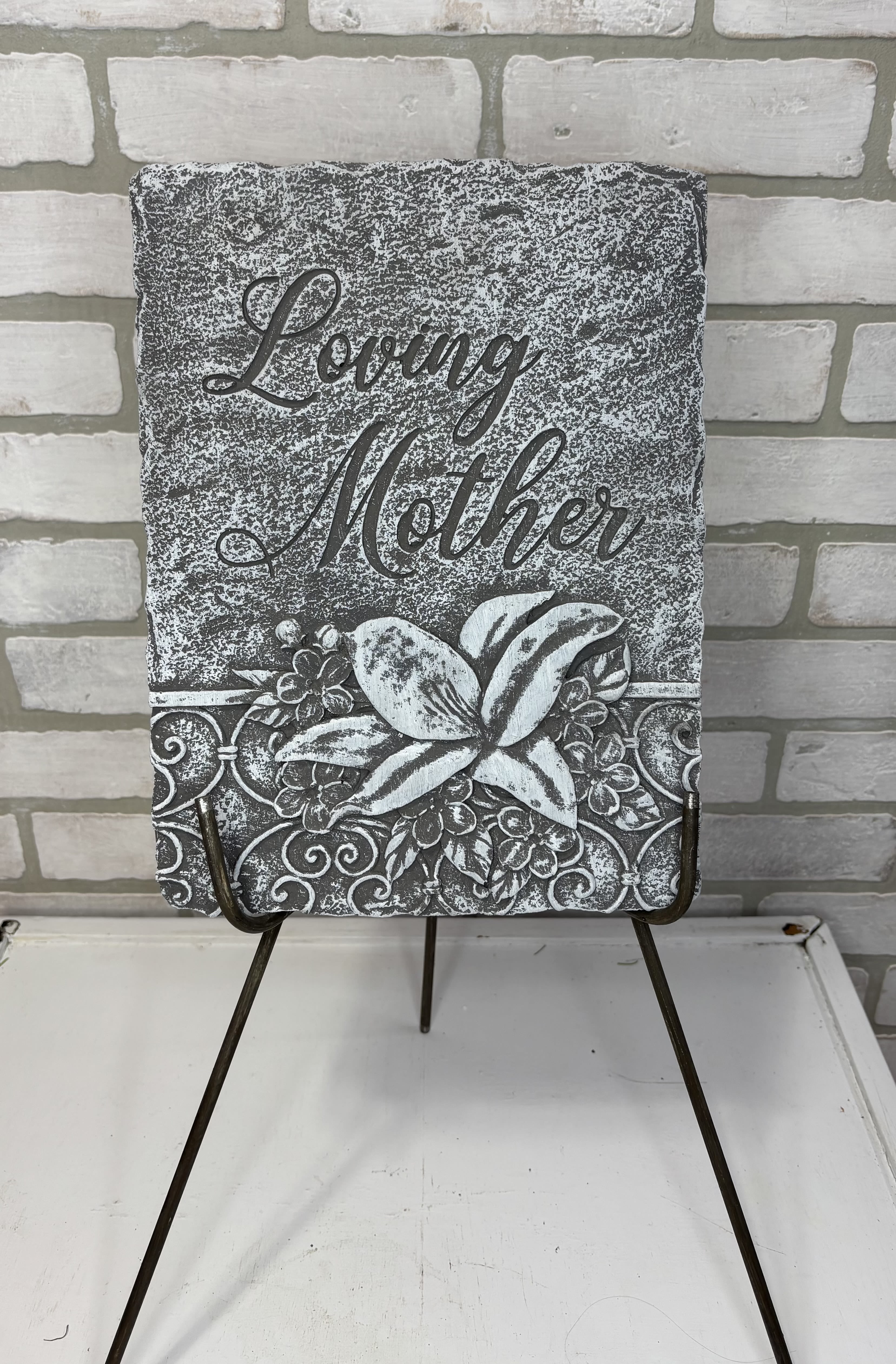 Loving Mother Stone Plaque  - A stone with a lily design reading, &quot;Loving Mother&quot; 