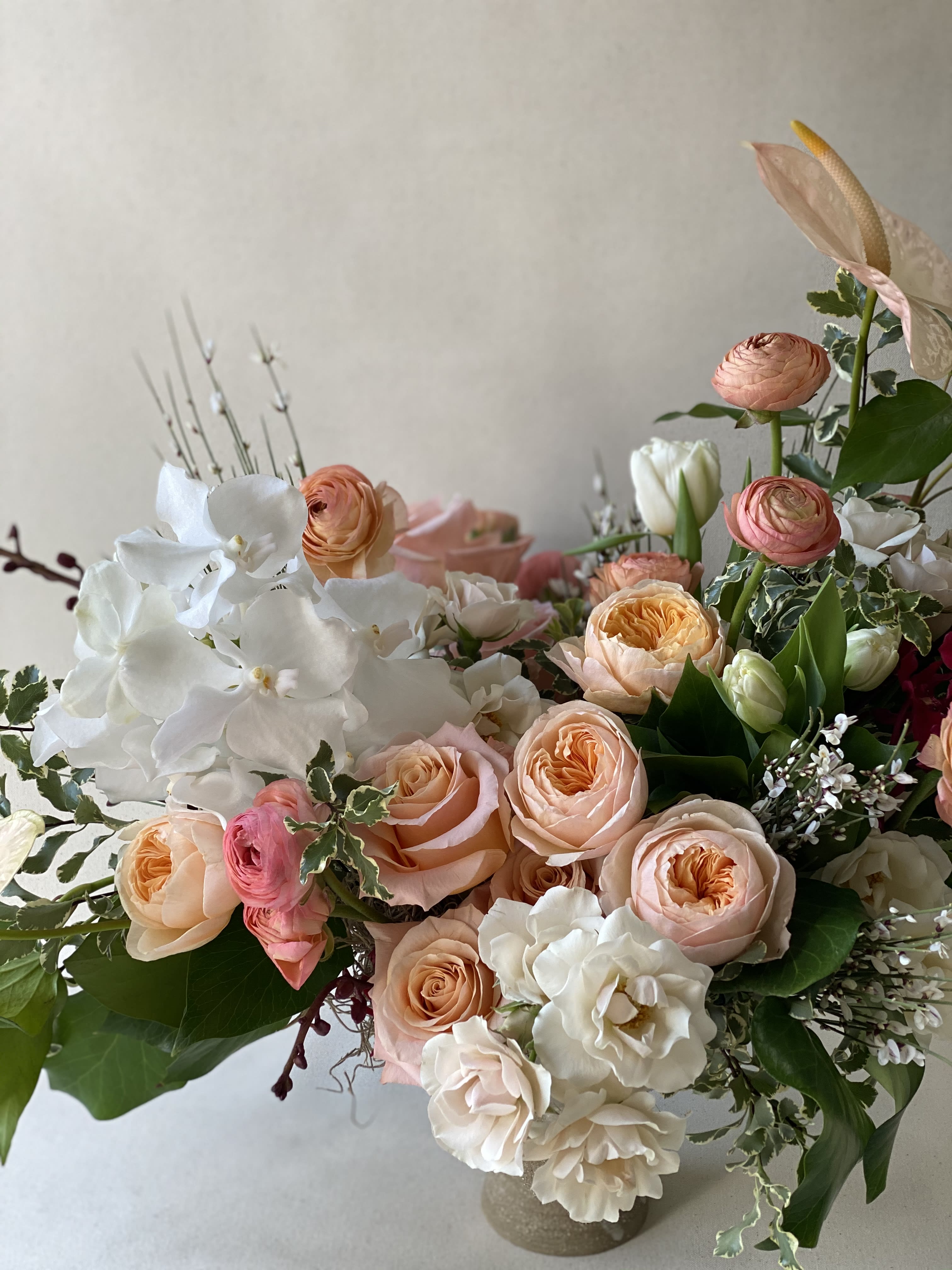 MADELINE - Our designer will create a romantic presentation of beautiful flowers for your beloved!  Small: 8” W x 8” H Medium: 12” W x 12” H Large: 16” W x 16” H 