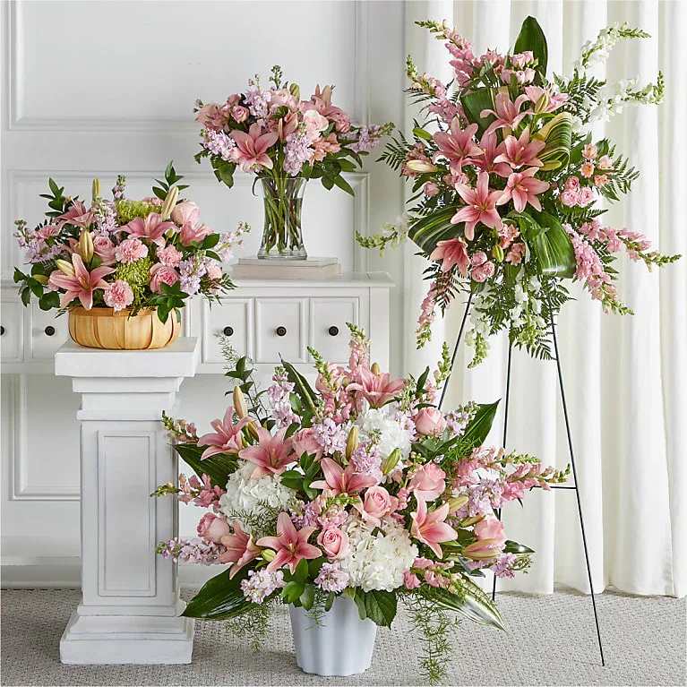 Bountiful Blooms Bundles - This prim pink set features elegant traditional arrangements fit for all kinds of ceremonies and events.