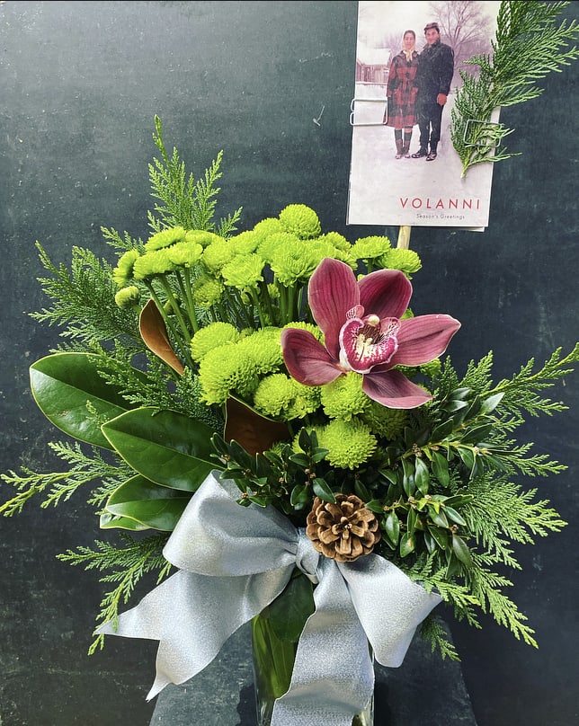 Buon Natale - Button mums, holiday greens and elements.