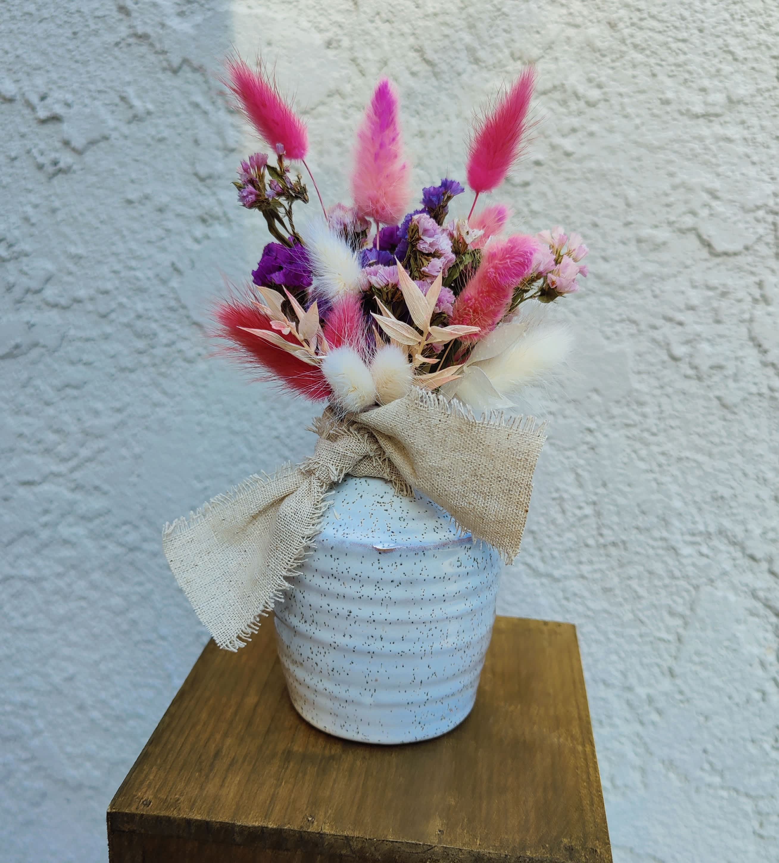 Wild Forever Nature  - Beautiful Dry floral arrangement decorated with dry wild flowers . Real dried and preserved flowers. Size petite  4.5 &quot; x  8 &quot; It includes a pretty ceramic vase.