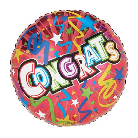 Congratulations Balloon with red and white ribbons - Balloon with printed ribbons