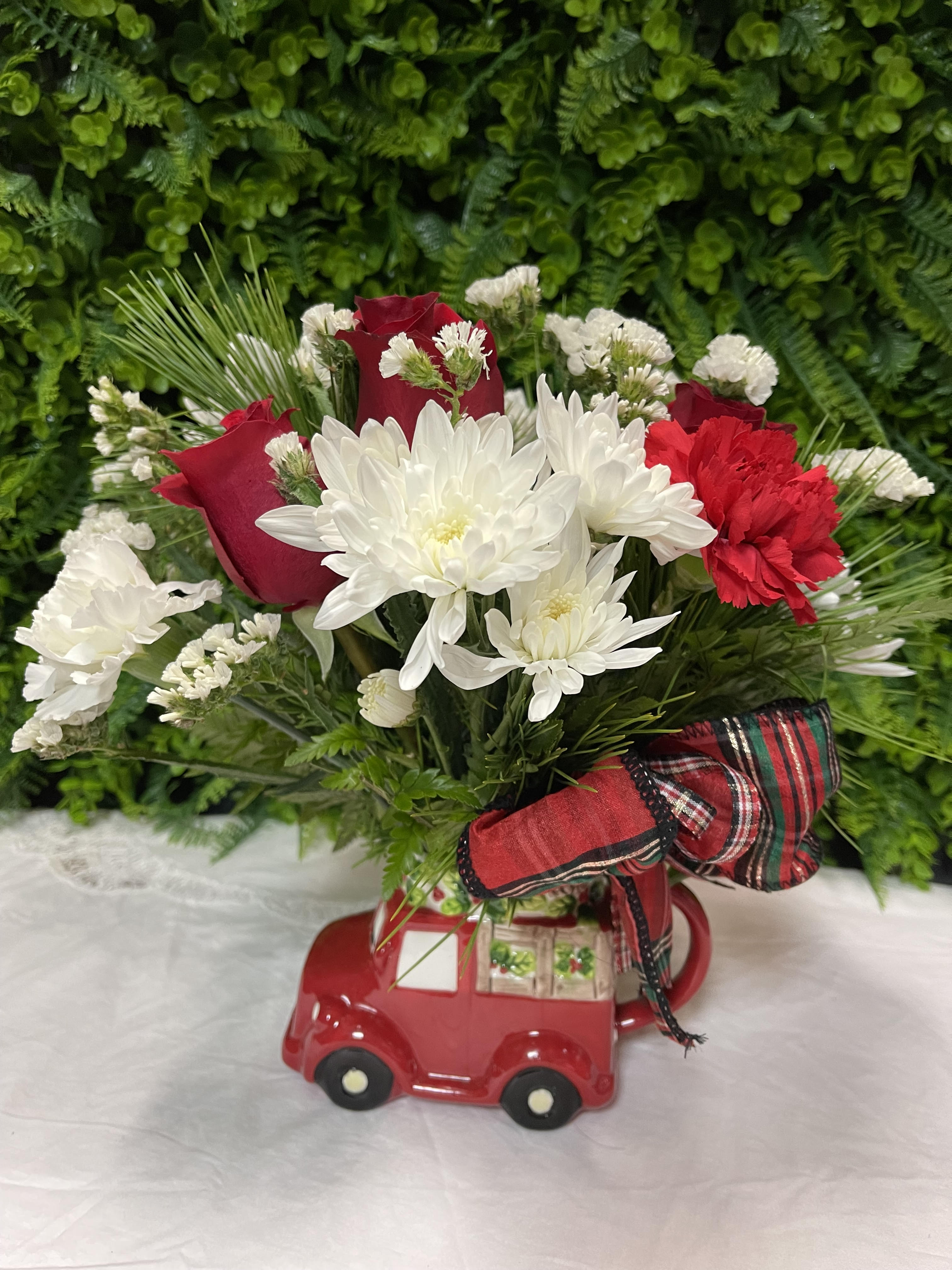 MY TINY RED TRUCK  - DO YOU LIKE RED TRUCKS AND COFFE ? AND OF COURSE THE FLOWERS TOO? HERE IS THIS LITTLE GIFT!!