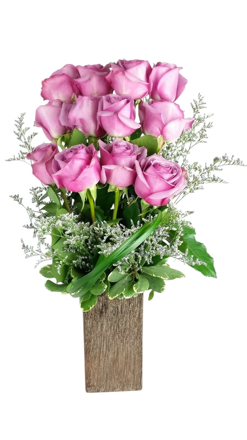Rose Hedge - A unique and modern take on the classic dozen rose arrangement! If you would like roses of a different color, please include in checkout notes or call us.