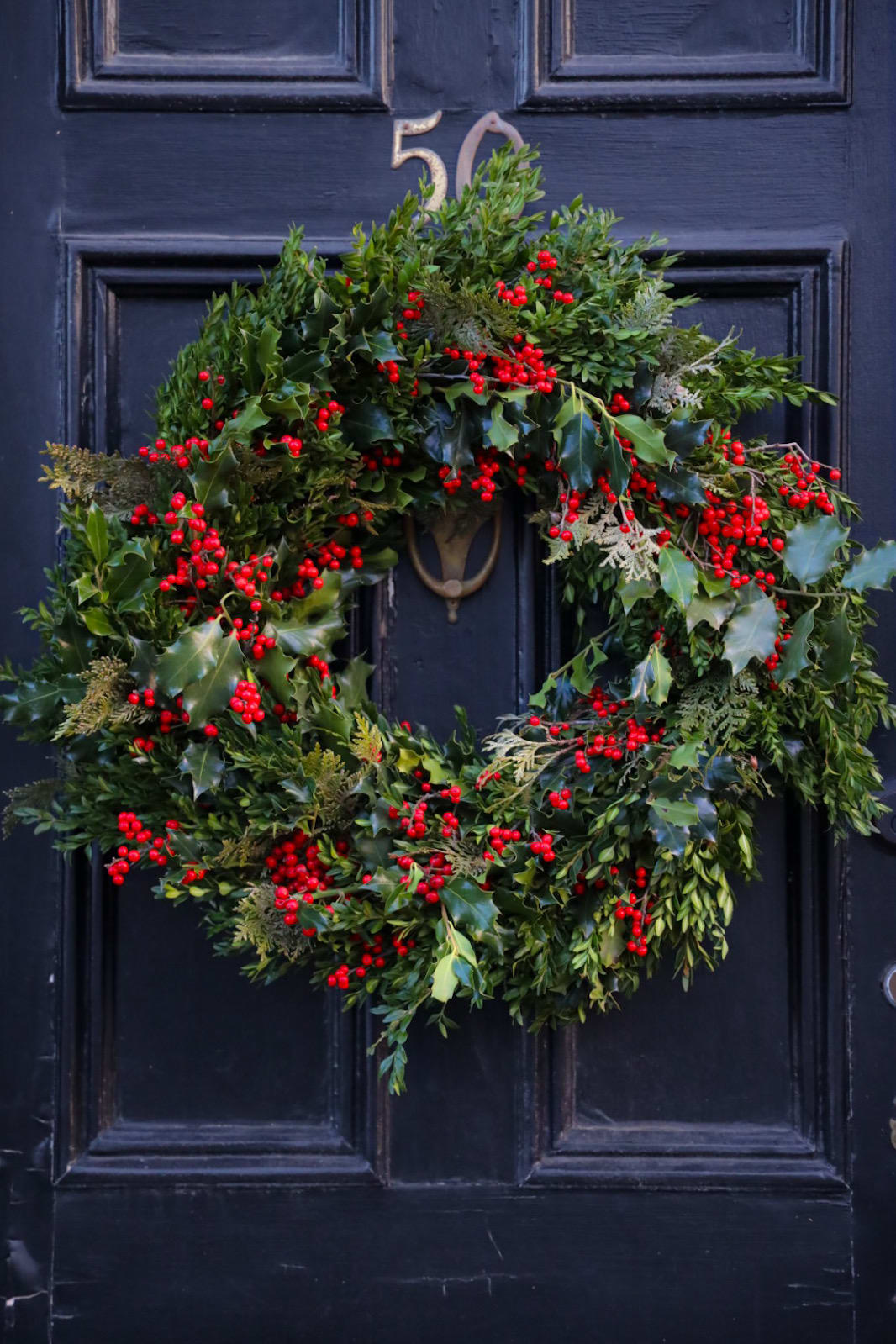18&quot; Winter Solstice Holiday Limited Edition Wreath - For Winter Wreaths SHIPPED, visit our wreath page.   Pure Holly, Boxwood, berries &amp; specialty surprises tucked in. Deck the halls, with this holiday classic wreath, made anew with artful inspiration. Wreath bows are available as a separate add on.     Handmade by Stacy Leafsong