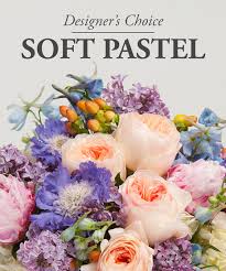 Soft Pastel - Delicate soft pastel blooms designed in a garden style with a nice container.