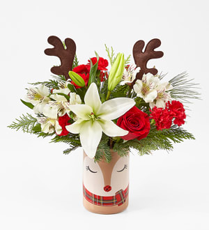 CHRISTMAS SHINE BRIGH BOUQUET 20-C8 - ROSES, MINI CARNS, ALSTROMERRIAS, CHRISTMAS GREENS