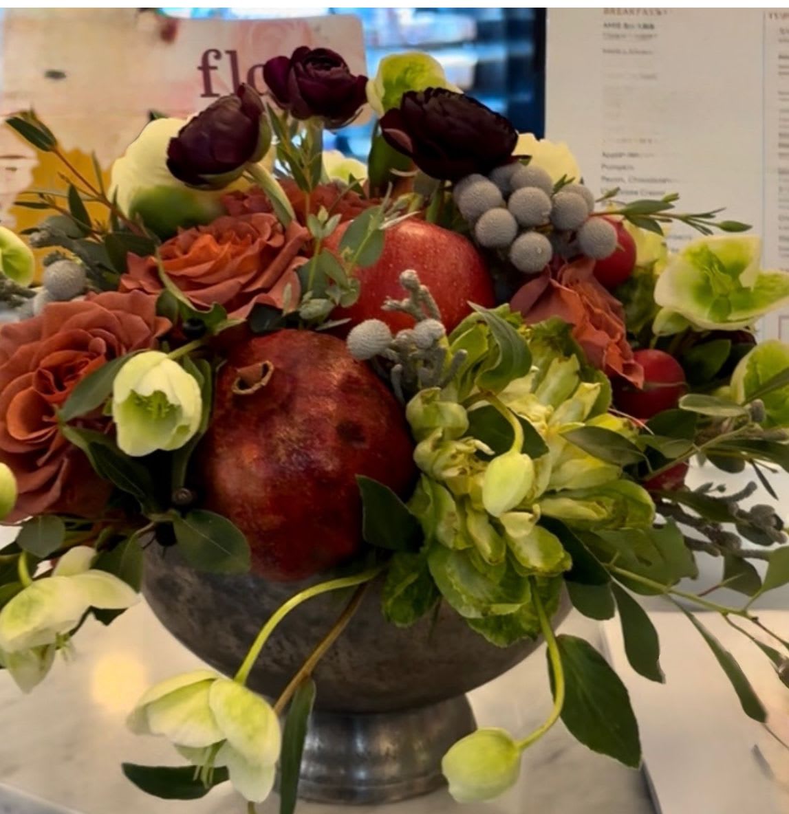 Colonial Charm - Roses, fruit, brunia, hellebores, ranunculus, vegetable roses