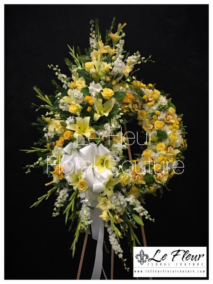Unique Sympathy Combination Wreath - A very unique and full sympathy Arrangement, with the combination of our traditional Unique Wreath and a standard sympathy wreath both in one piece. (Colors may be substituted in Special Instructions.)  