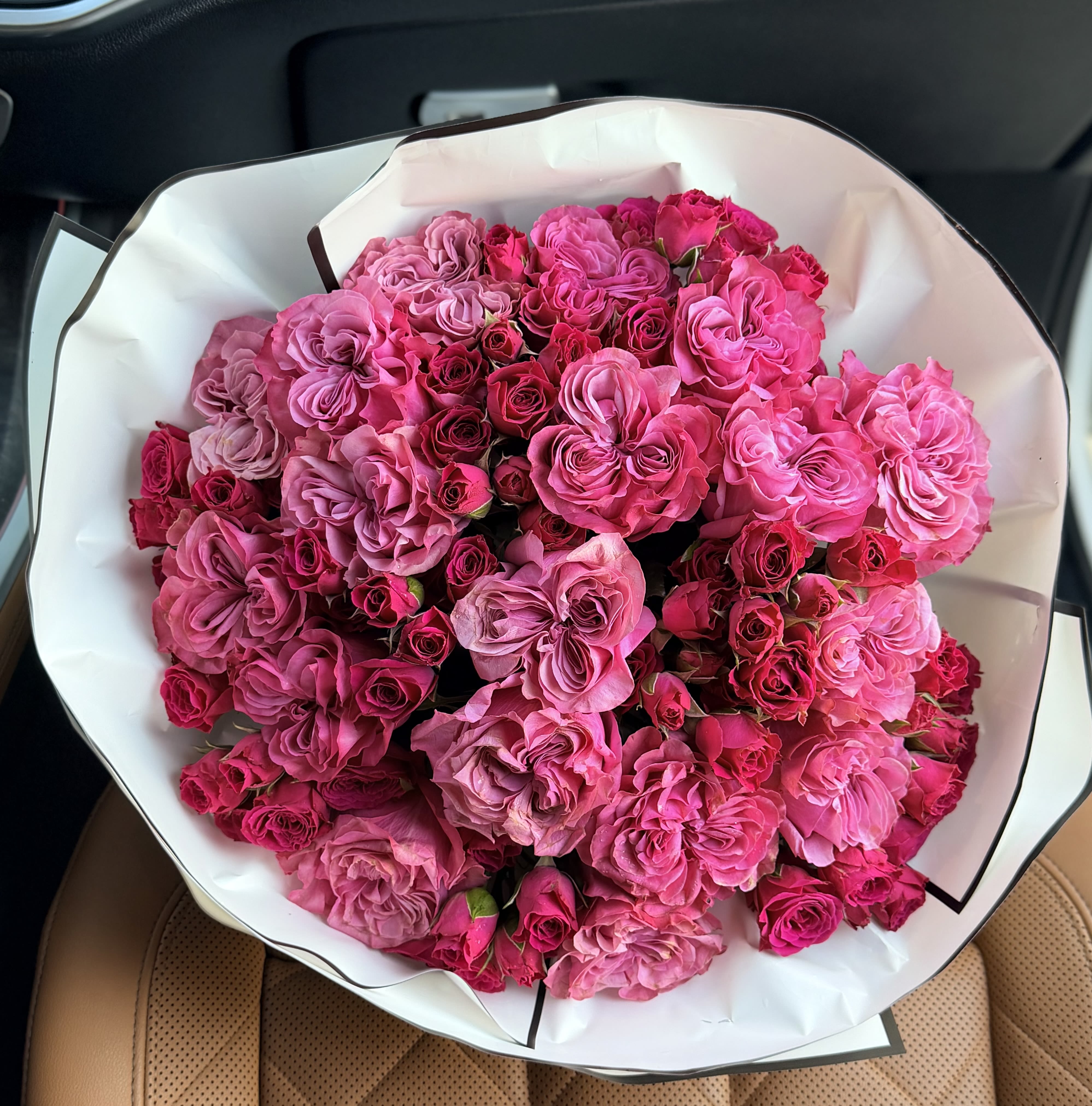 Hot pink rose with spray roses - -