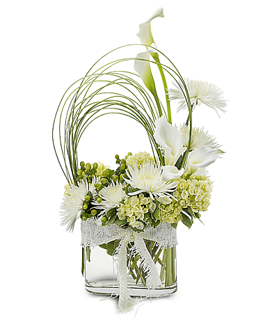 Circle of Love - White Calla Lilies and Spider mums, accented with berries and loops of Bear Grass create a circle of love. 