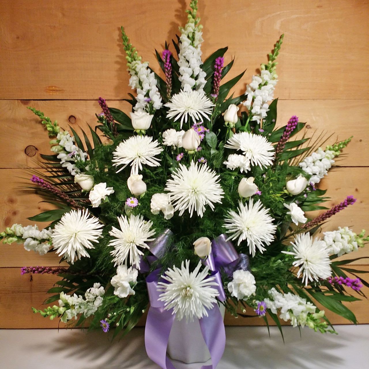 Lavender &amp; White Sympathy Arrangement - Lavender &amp; White Sympathy Arrangement by Savilles Country Florist. Flower delivery to Orchard Park, Hamburg, West Seneca, East Aurora, Buffalo, NY and surrounding suburbs.
