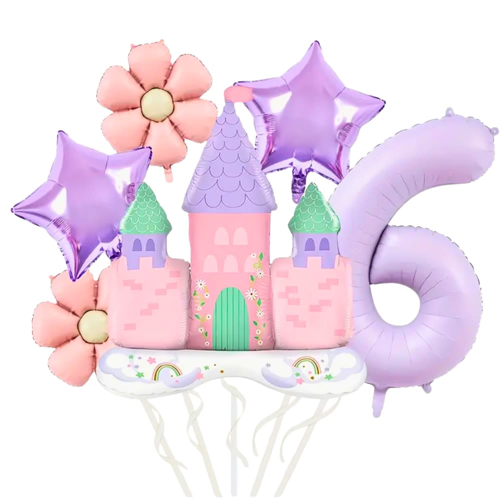 Castle 6th Birthday Balloon Bouquet - Bring the magic of a fairy tale to life with a castle-themed balloon bouquet for your child's 6th birthday! This whimsical balloon arrangement will create a fun and exciting atmosphere for a birthday fit for royalty. Perfect for young dreamers ready to celebrate in grand style!  *Please Note: We offer free gift wrap on all gift item orders! There is no purchase minimum for pick up. For delivery there is a minimum combined limit of $39.00.