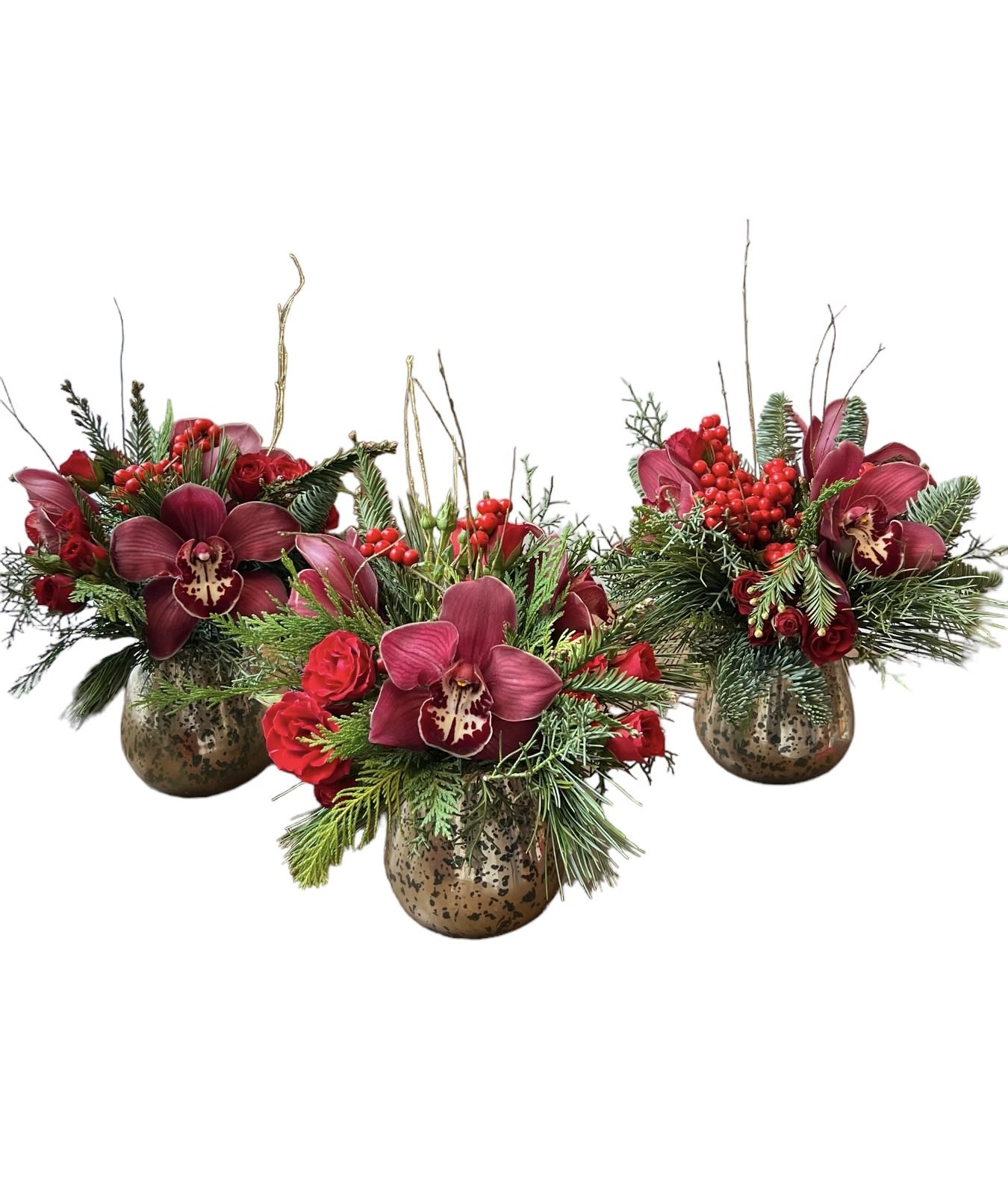 Home For The Holidays  - 3 beautiful small centerpieces for the holidays. Vase may vary in color.