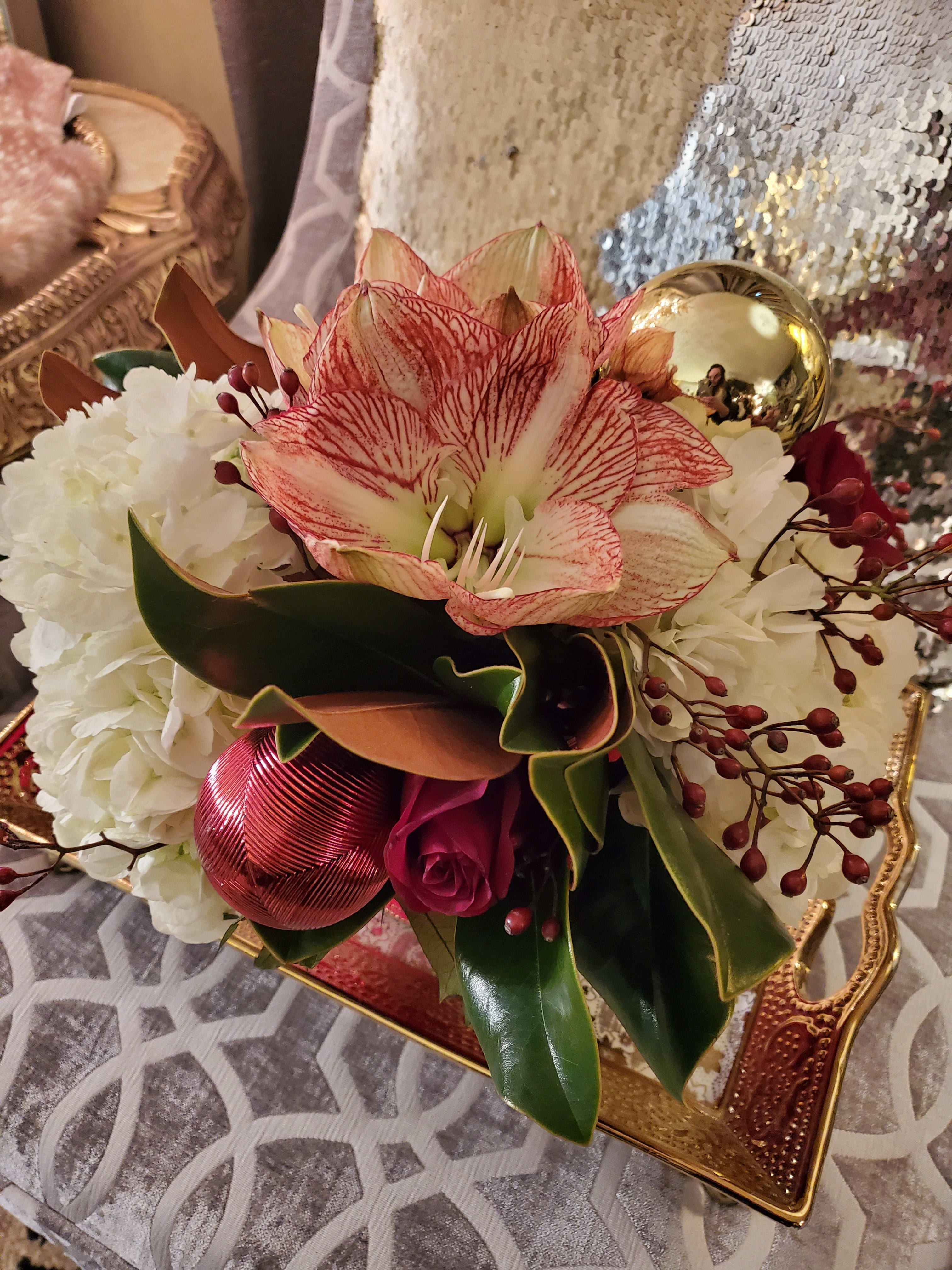 Michael Bublé - A beautiful holiday arrangement of hydrangeas, roses, amaryllis, berries, and Christmas ornaments.