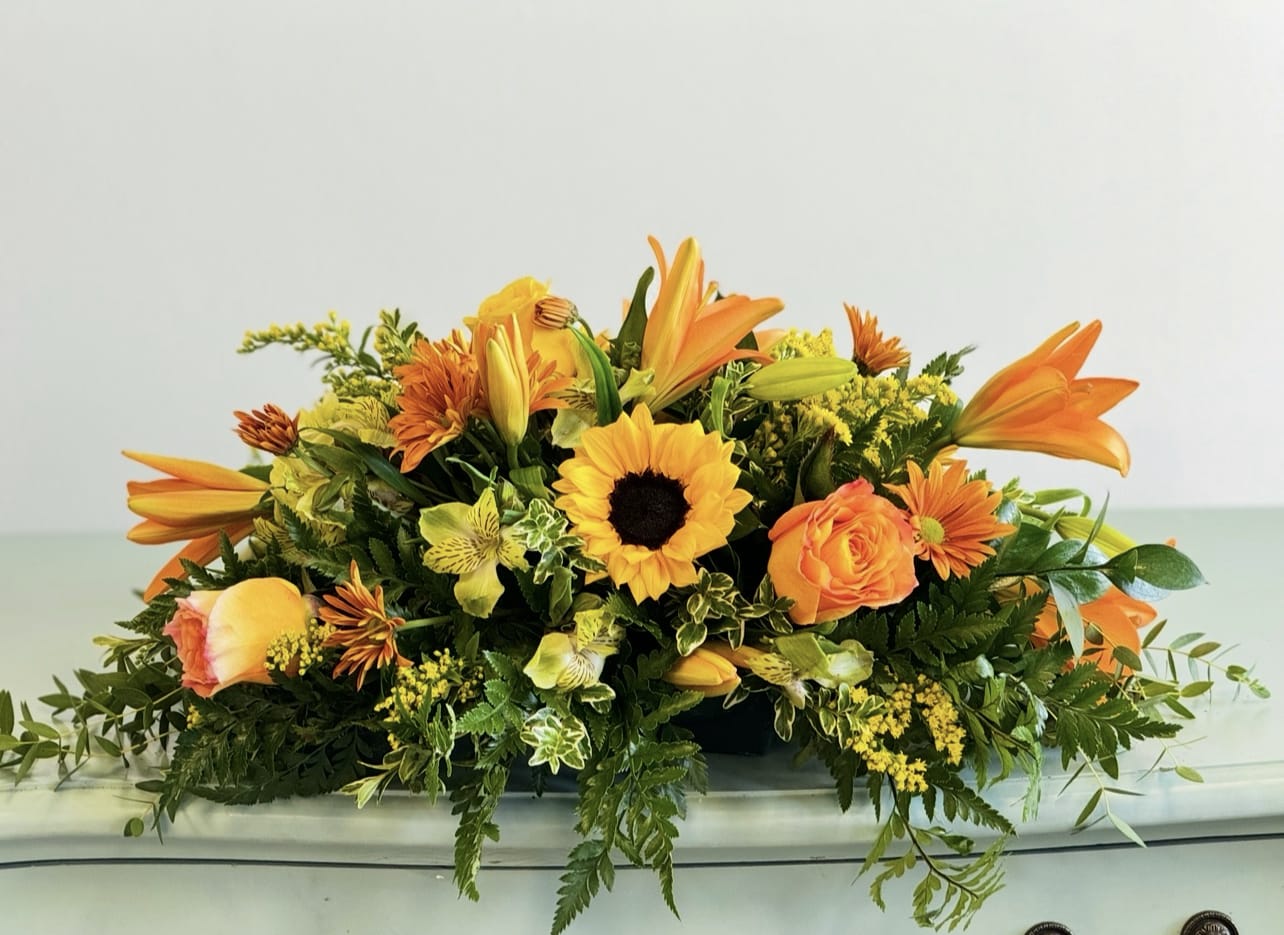 Thanksgiving Centerpiece  - Our 24&quot; standard table centerpiece with oranges and yellows 