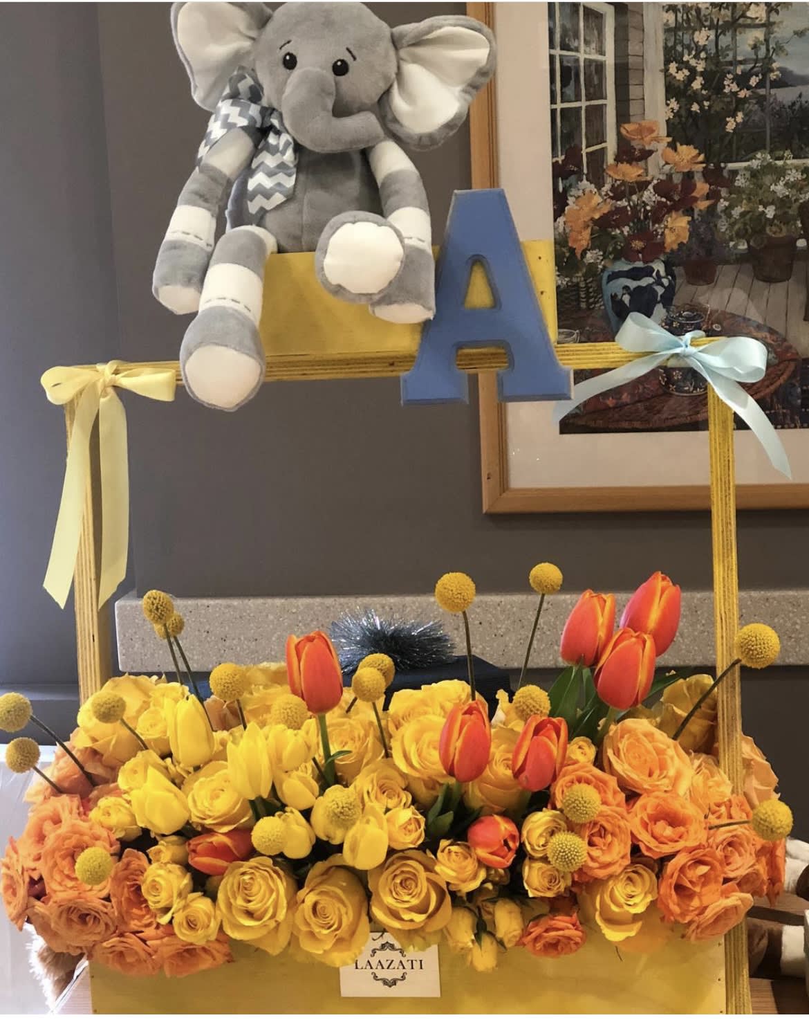 My Sweat Baby Boy  - Welcome Baby Boy .  A perfect arrangement to celebrate the arrival of the latest member of the family. This bright color arrangement is very stunning. Please let us know what is the new baby's initial in the notes.  Each arrangement recreated this item description will not be identical to this image. The Flowers may be substituted for another type of flowers at the same value or grater. All Sales Are  Return Policy  All of our sales become final when order gets delivered and signed for. There will be no refund or exchange after delivery. 