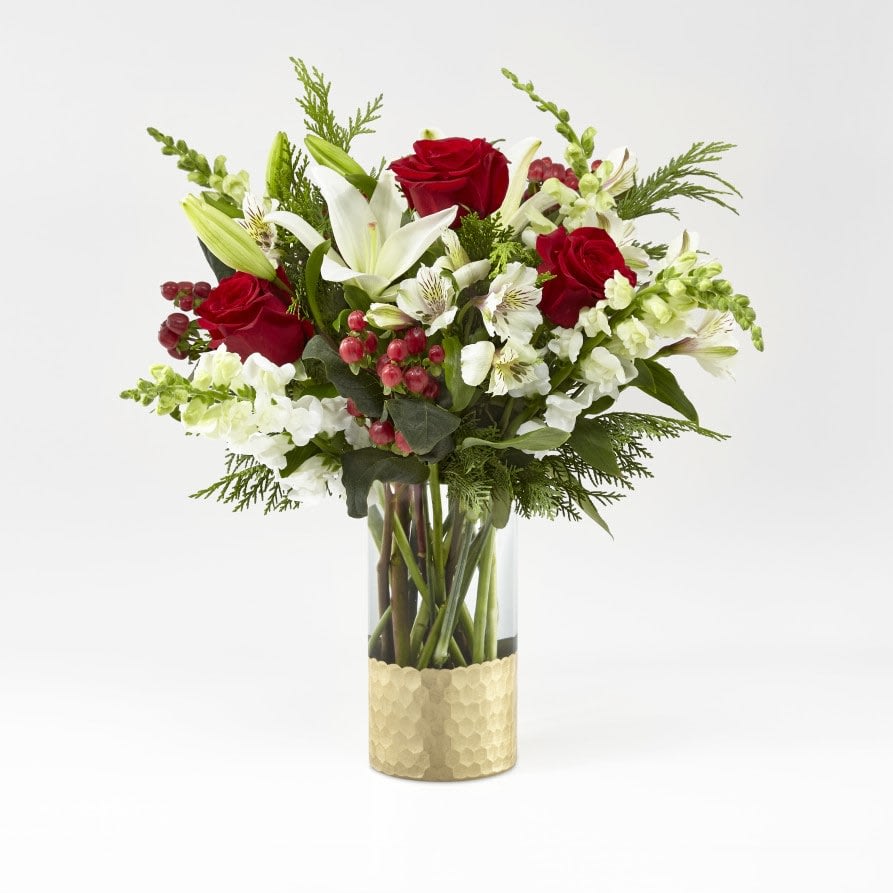 Golden Holiday Bouquet - Lilies, Snaps, Roses, Alstromeria