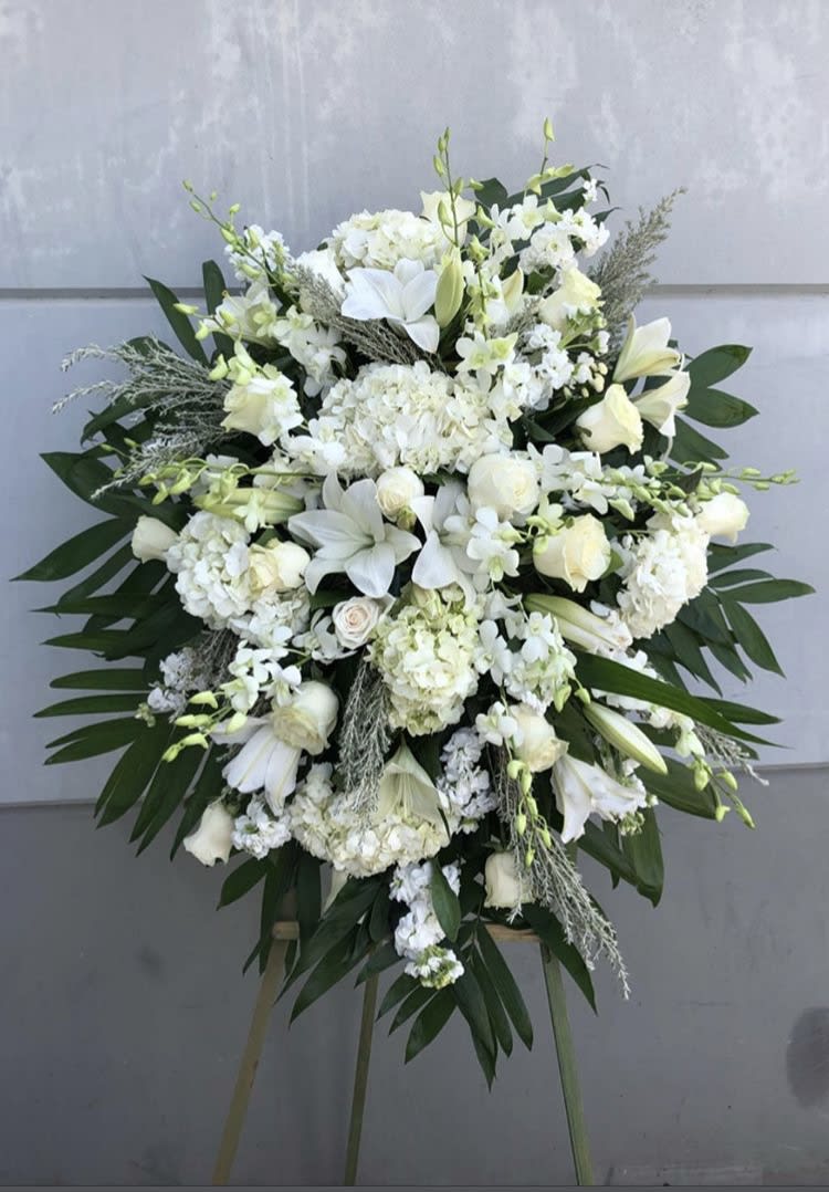 White standing spray  - Easel included in this elegant standing spray 