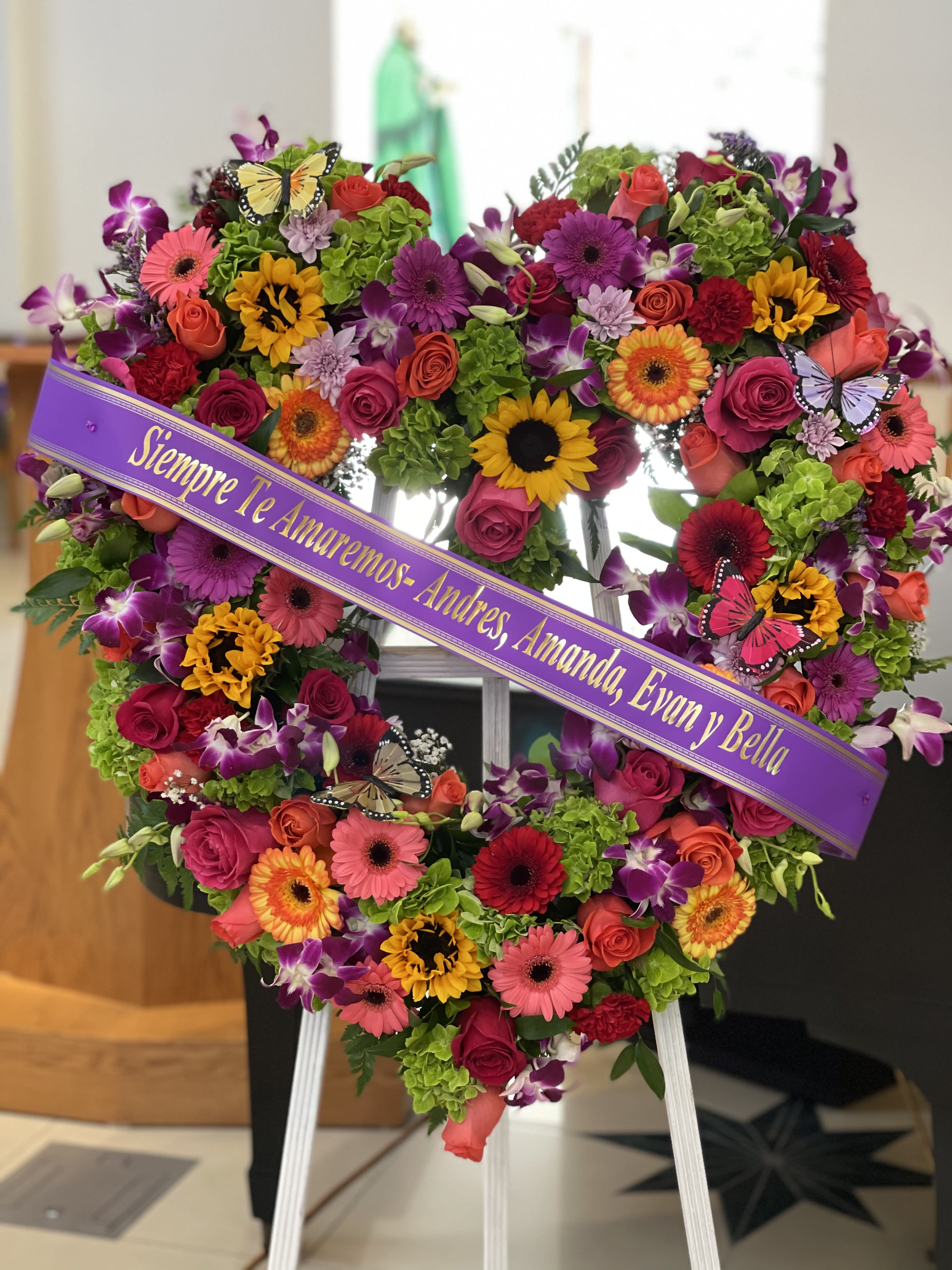 Large 30” colorful heart  - 30” heart, easel included, custom ribbon included (please add on special instructions)