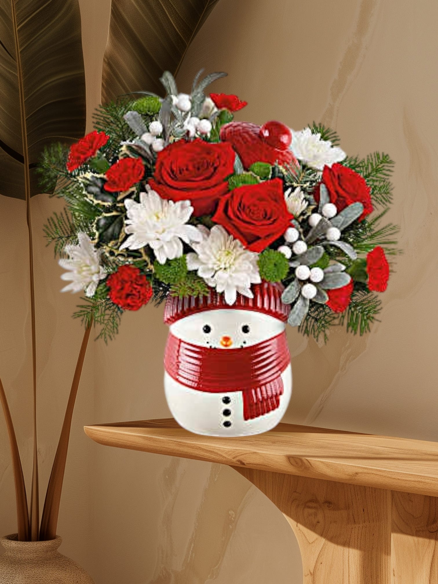 Frosty  - Filled with festive Christmas flowers. Frosty snowman jar