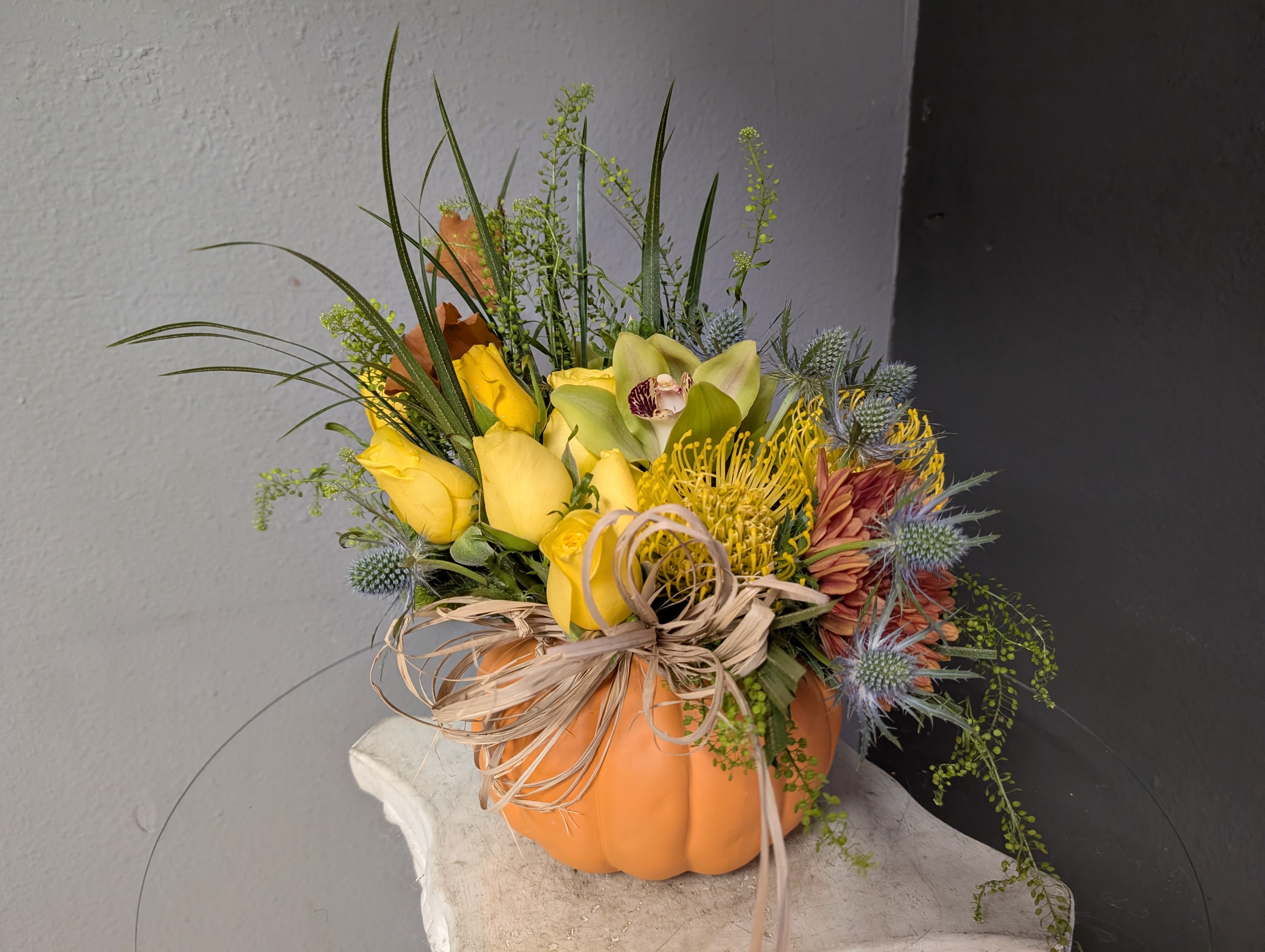 # 120 Fall Floral Arrangement - A beautifully selected bunch of the freshest flowers in a vase uniquely arranged by hand.