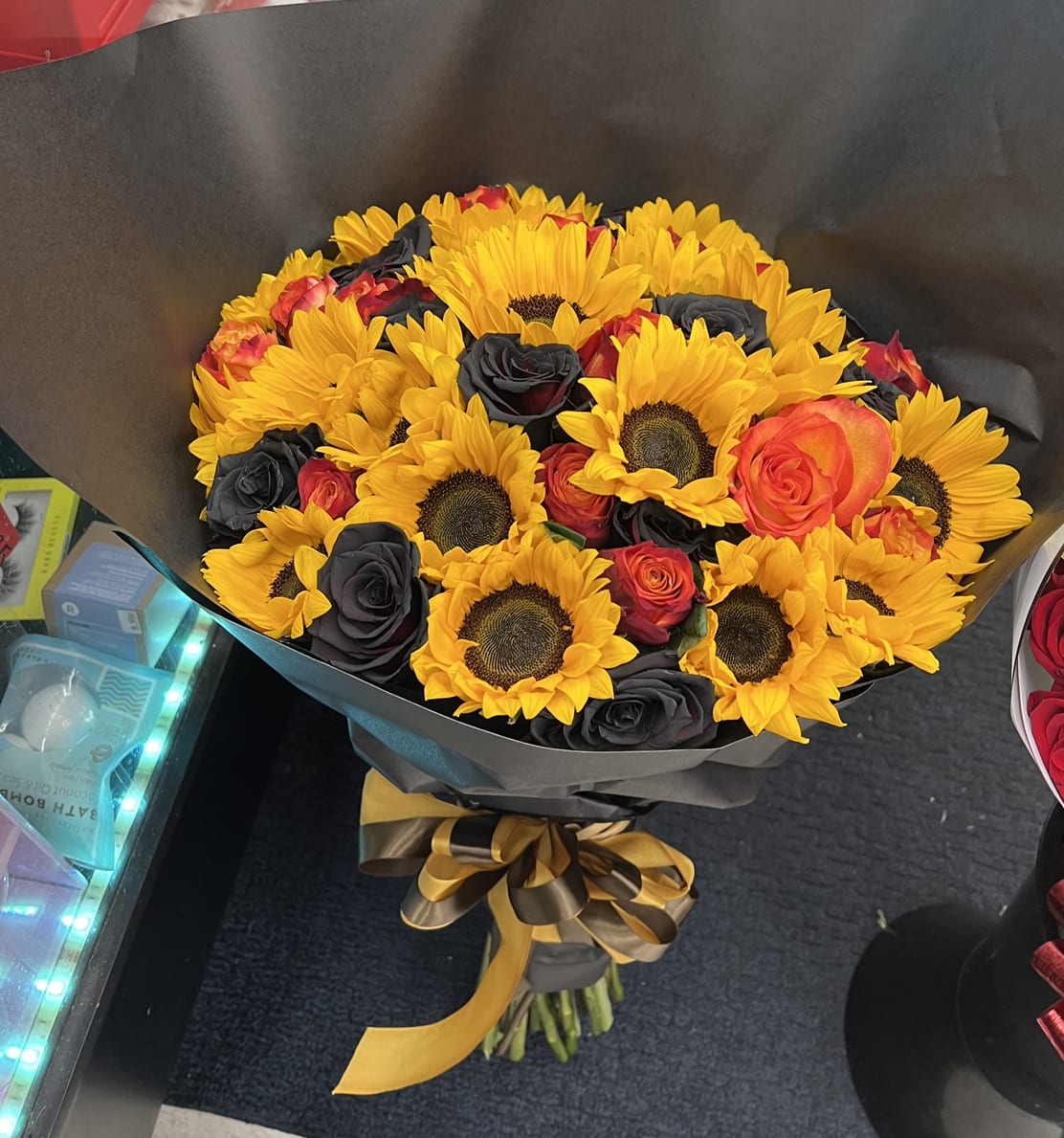 Spooky Bouquet  - 36 roses and 20 sunflowers 