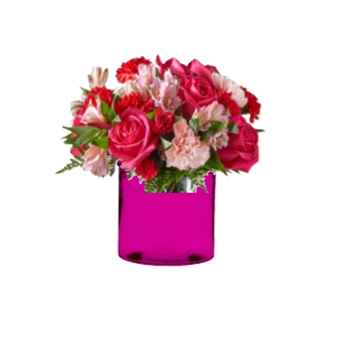 Girlfriend's Day Cosmopolitan  Martini (1 Container Options) - The cosmopolitan cocktail, typically referred to as the &quot;cosmo,&quot; gained popularity during the 1990s when it was frequently mentioned on the television show Sex and the City (are we allowed to say sex here?). The combination of vodka, orange liqueur, lime juice, and cranberry juice have made it a timeless classic. In this floral version we have hot pink roses, pink alstromeria, and a mix of pink and red carnations to capture the essence of the Cosmo!  This is a great calorie free way for your GF to enjoy this famous drink!  