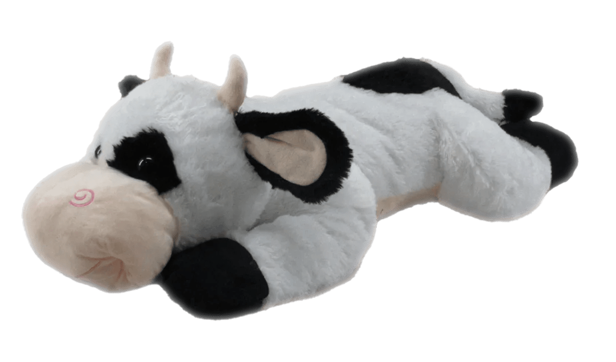 Black and White Cow Plush - This 37&quot; cuddly cow makes for a great pillow in front of the tv. It lies flat on its belly. 