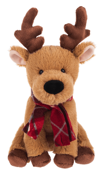 Winter Reindeer Plush - Select this adorable and soft 11&quot; reindeer plush adorned with a plaid scarf