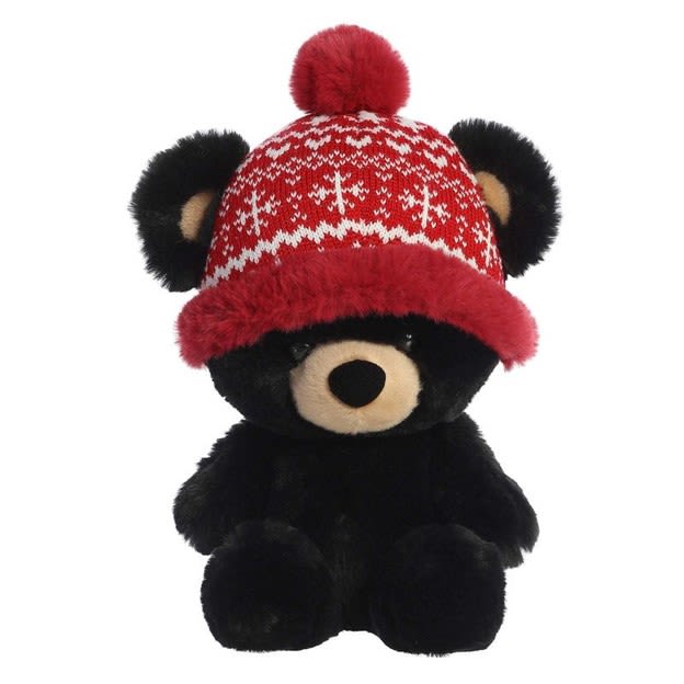 Festive Bucky Bear Plush - A must-have for the season. This 13&quot; black bear plush brings classic Christmas vibes and cozy comfort all in one.