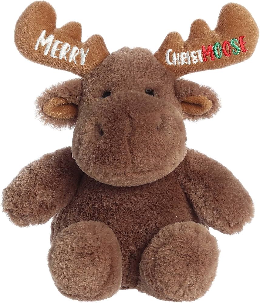 Merry Christmoose Plush - Get into the holiday mood with this snuggly 10&quot; brown Christmas moose plush. Perfect for stockings, gifting, or keeping close by the tree.